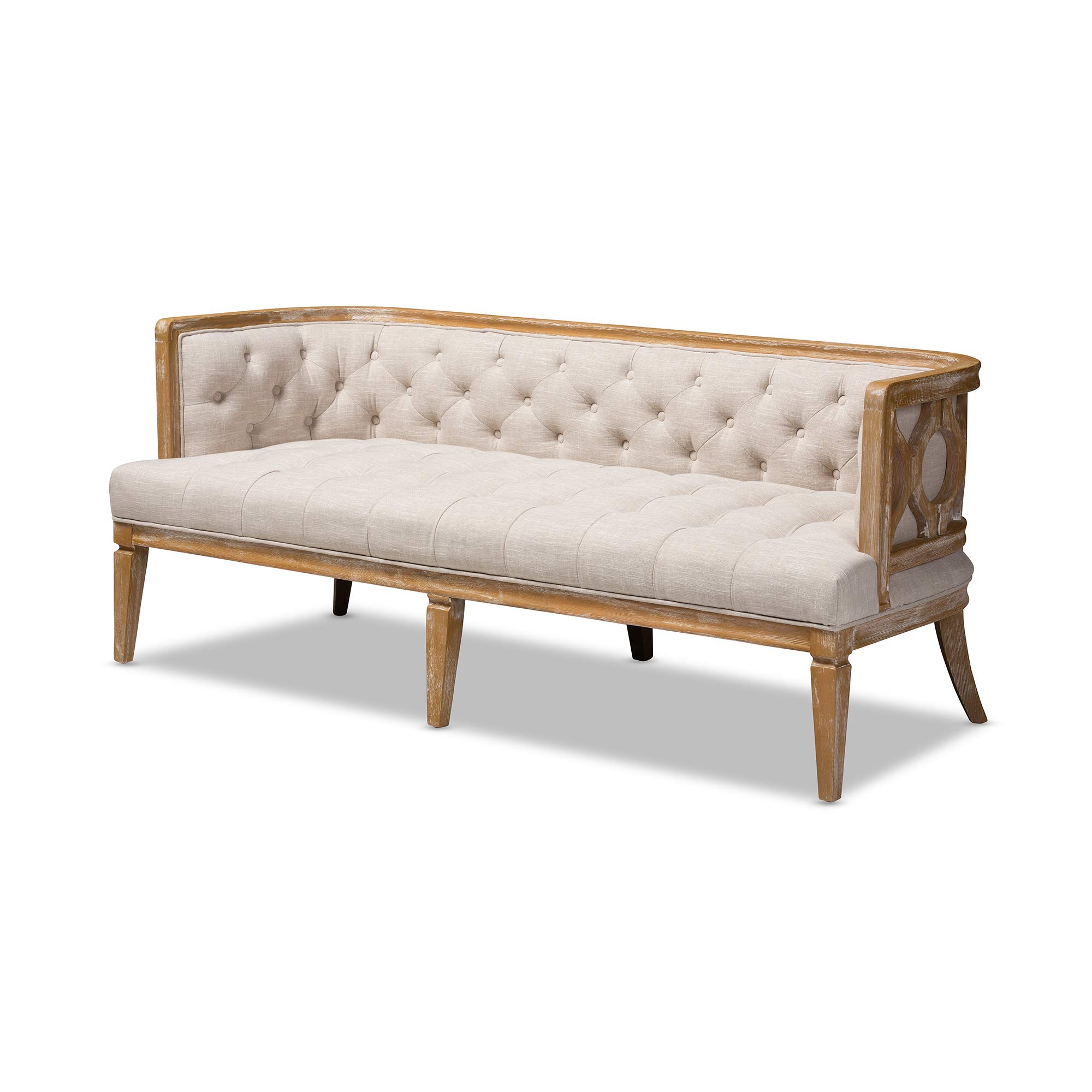 Baxton Studio Modern Beige Fabric Sofa with Oak Wood Legs - Perfect for Living Room, Lounge & Office Spaces