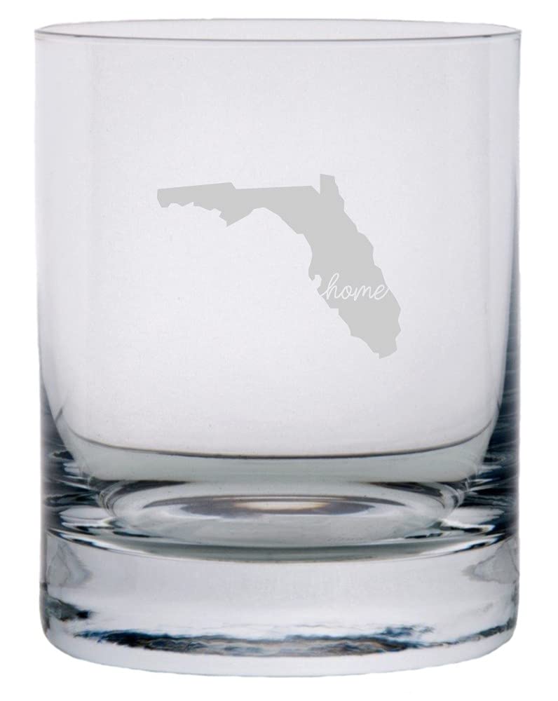 Florida Whiskey Glass Set - 10.25oz Etched Crystal Rocks Glasses for Bourbon & Scotch
