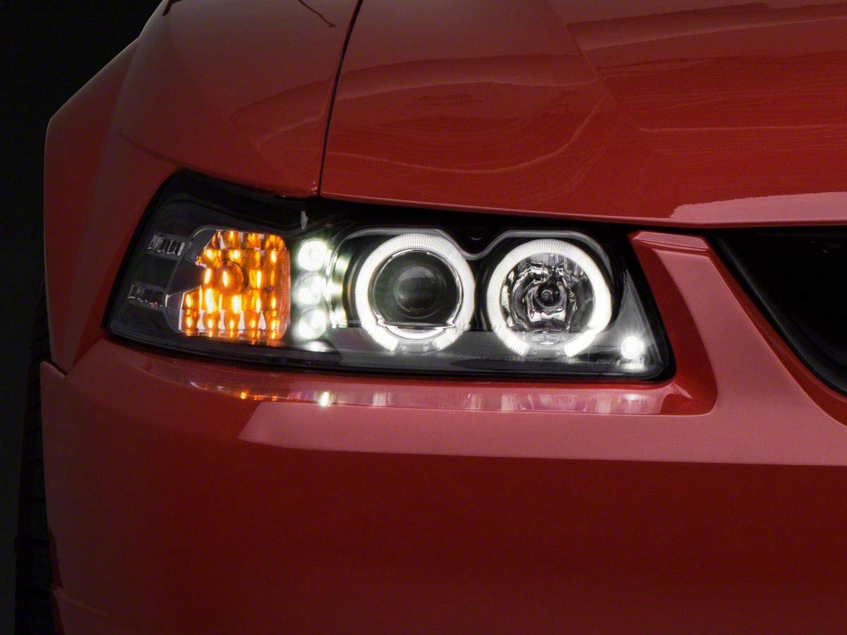 Black Axial LED Halo Projector Headlights for 1999-2004 Ford Mustang - High Performance Lighting Upgrade for Night Driving & Custom Car Styling