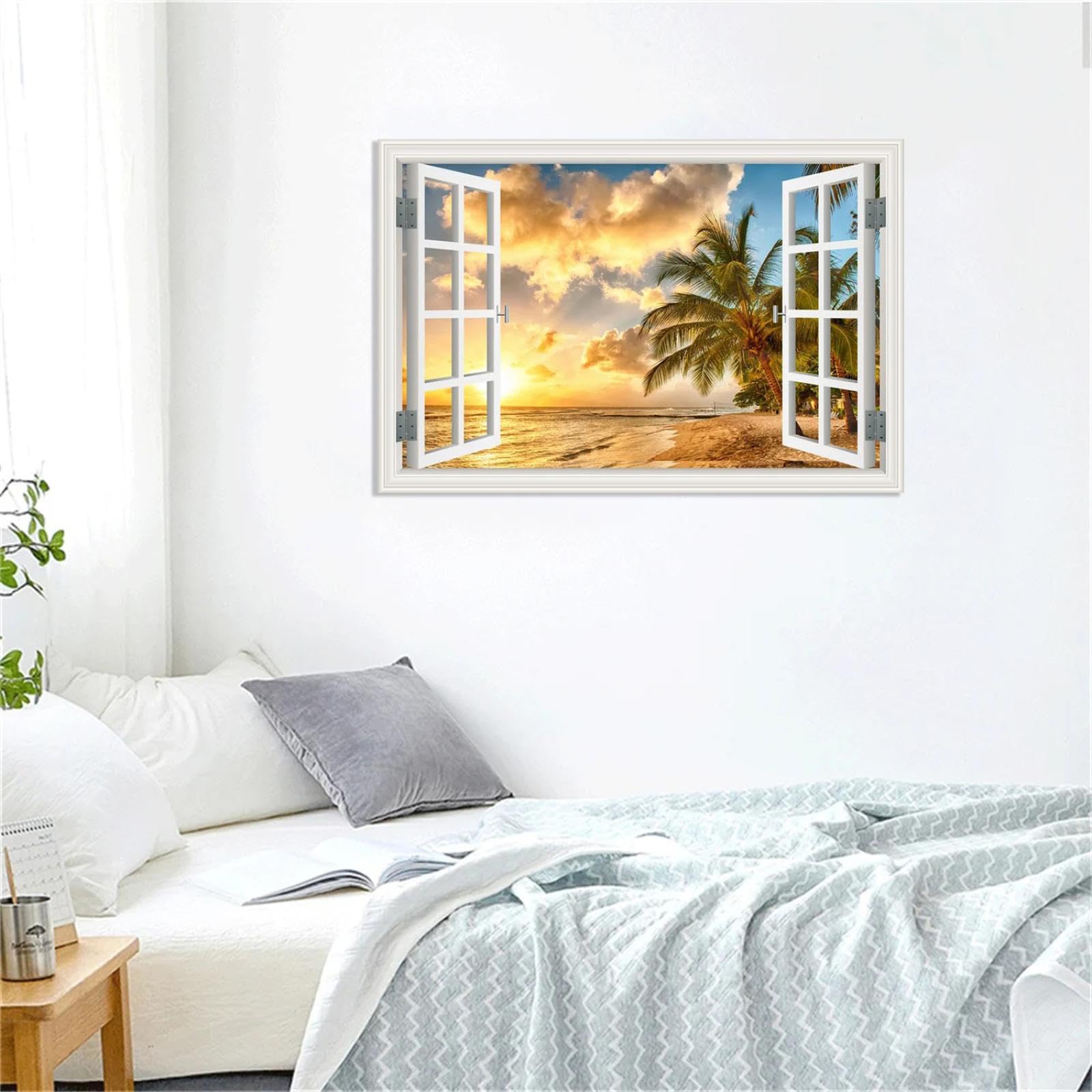 MOBYAT Ocean Waves Wall Art - Tropical Beach View Through Open Window Canvas Print 45x30cm (18x12in) Frameless - Perfect for Living Room, Bedroom & Coastal Home Decor
