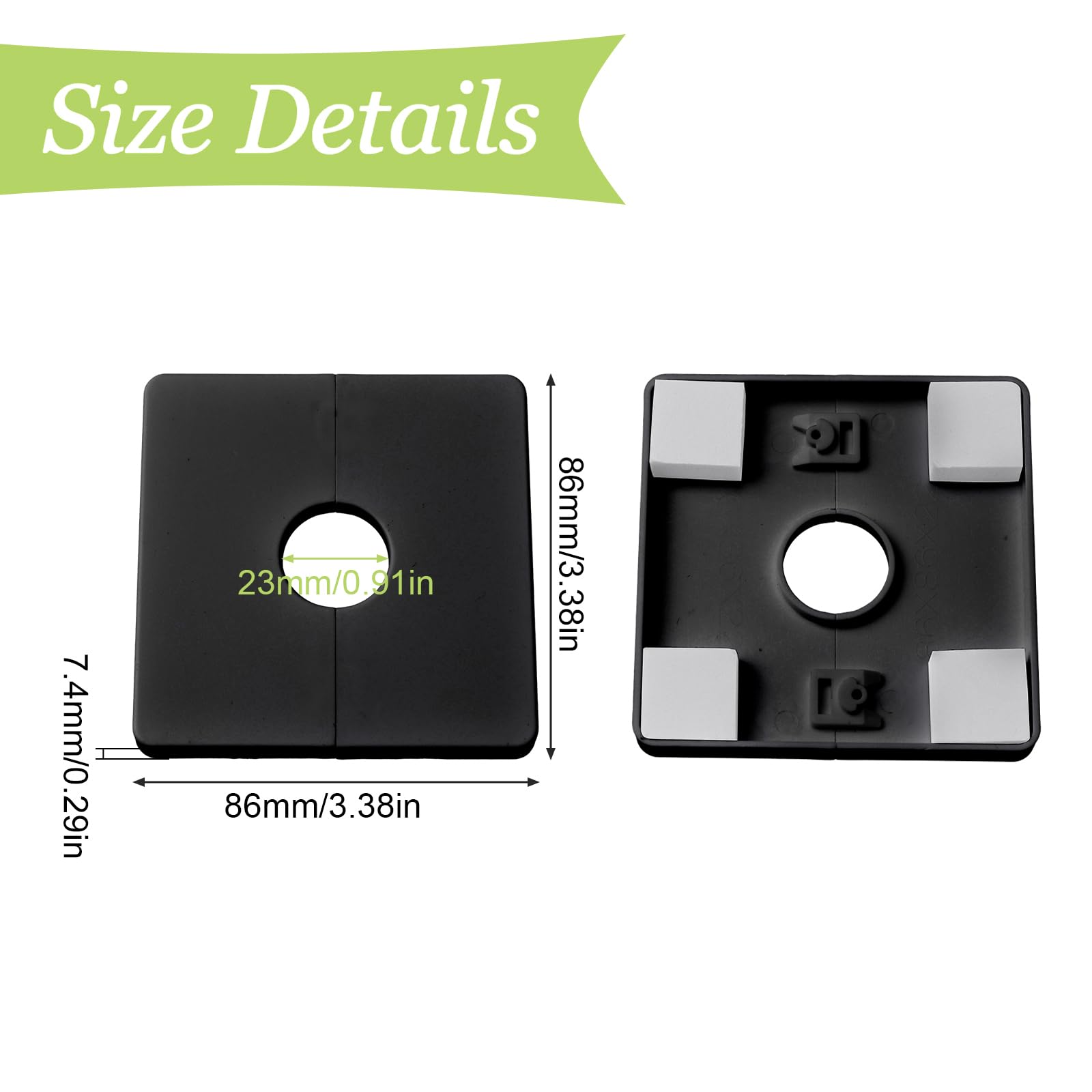 UFURMATE 2Pcs ABS Plastic Square Pipe Wall Covers - Self-Adhesive Decorative Escutcheon Plates for 22mm Diameter Shower Pipes (Black) | Bathroom Renovation & Home Improvement Accessories