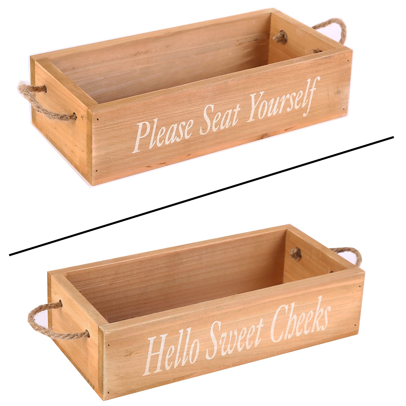 Rustic Farmhouse Bathroom Storage Box - Wooden Crate with Rope Handles for Toilet Paper & Bath Essentials | Vintage Home Decor for Powder Room, Spa Bathroom & Farmhouse Style Decorating