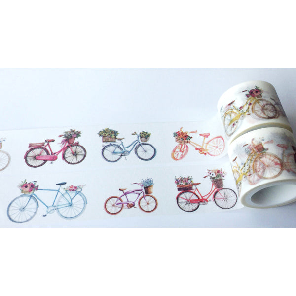 Floral Bicycle Washi Tape - Decorative Japanese Paper Tape for Scrapbooking, Journaling, DIY Crafts, and Gift Wrapping