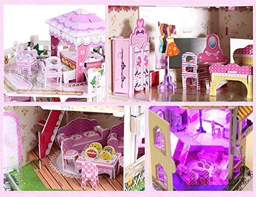 Rooftop Romance 3D Puzzle Dollhouse for Girls - Easy to Assemble Miniature House Building Kit with LED Lights | Educational STEM Toy & Creative Craft Gift for Kids (101 Pieces) | Perfect for Birthday Presents, Room Decor & Imaginative Play