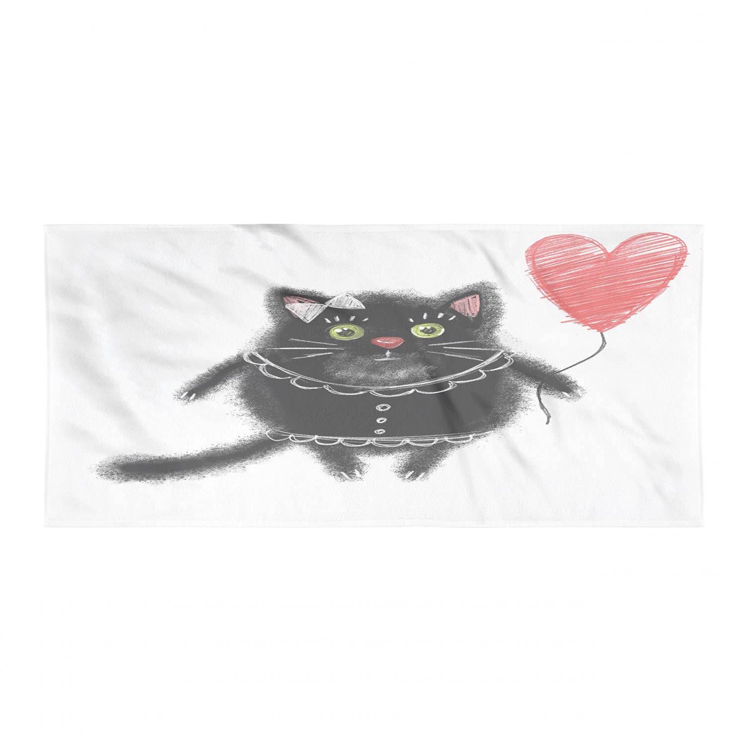 Ambesonne Quick Dry Lightweight Microfiber Camping Towel - Sketch of a Cat Holding Heart Balloon, Ultra Compact & Absorbent for Backpacking, Hiking, Travel - Charcoal Grey & Dark Coral - Perfect for Outdoor Adventures, Beach Trips & Gym Use