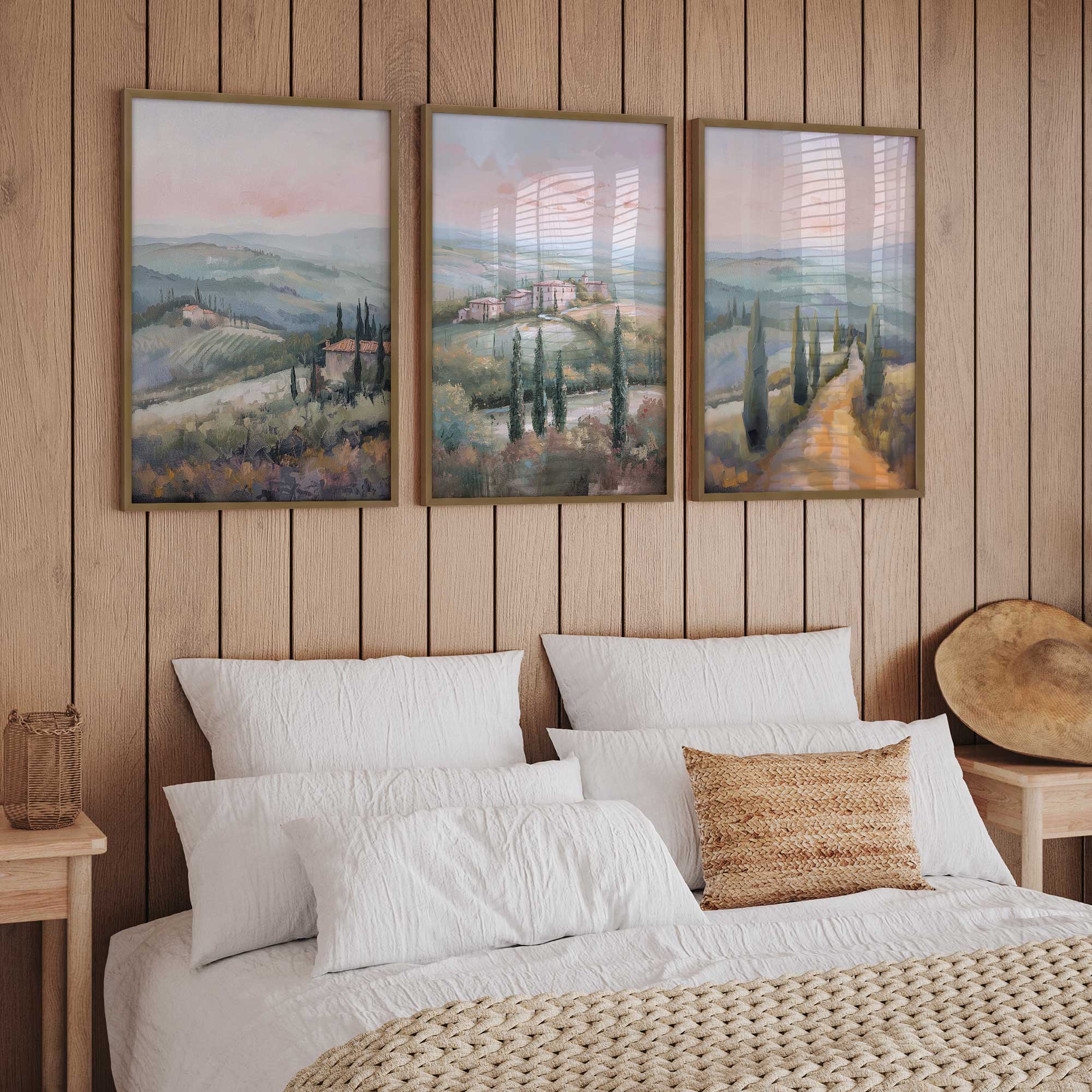 Tuscany Sunset Landscape Art Prints - Set of 3 High-Quality Archival Matte Paper Wall Decor for Living Room, Bedroom & Office