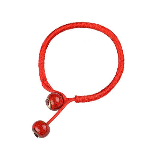 Charm Bracelet for Women & Men - Adjustable String Bangle with Ceramic Red Beads & Potelin Pearls - One Size Fits All - Perfect for Everyday Wear, Gifts & Special Occasions