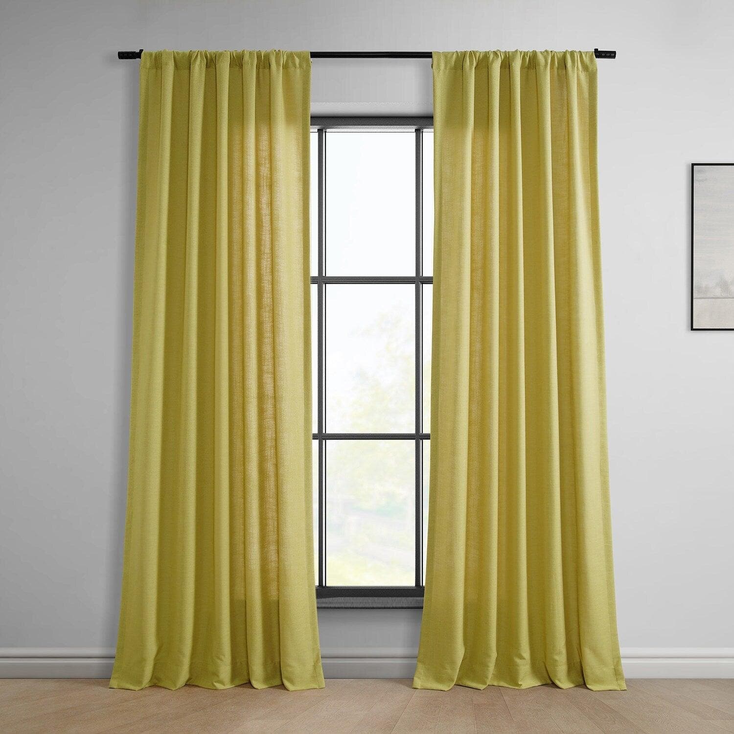 Ochre Classic Faux Linen Curtains - Elegant Window Drapes for Living Room & Bedroom | Light Filtering & Privacy Sheer Panels
