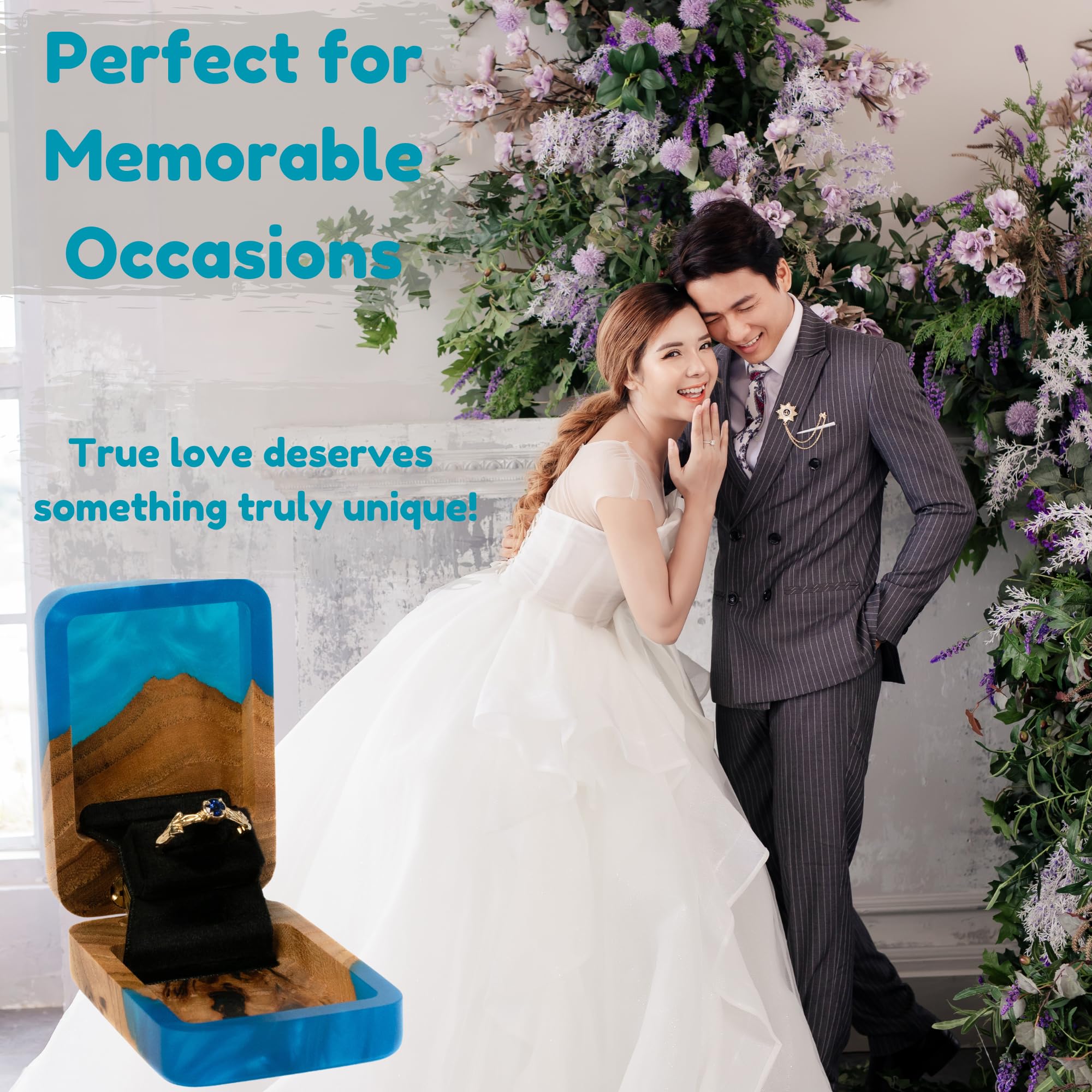 Unique Wooden RWA Proposal Ring Box - Elegant Marry Me Ring Case & Wedding Bearer Box - Slim Travel Jewelry Organizer for Engagement Rings - Perfect Engagement Gift for Women - FLIP Design (Blue/Dark) - Ideal for Proposals, Wedding Ceremonies & Jewelry Storage