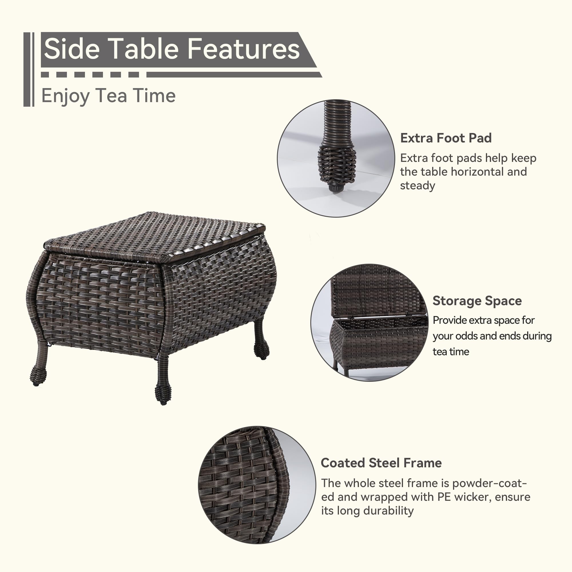 All-Weather Outdoor Storage Coffee Table - Wicker Rattan Patio Side Table with Storage for Garden Tools, Toys & Accessories | Perfect for Backyard, Deck & Poolside Use