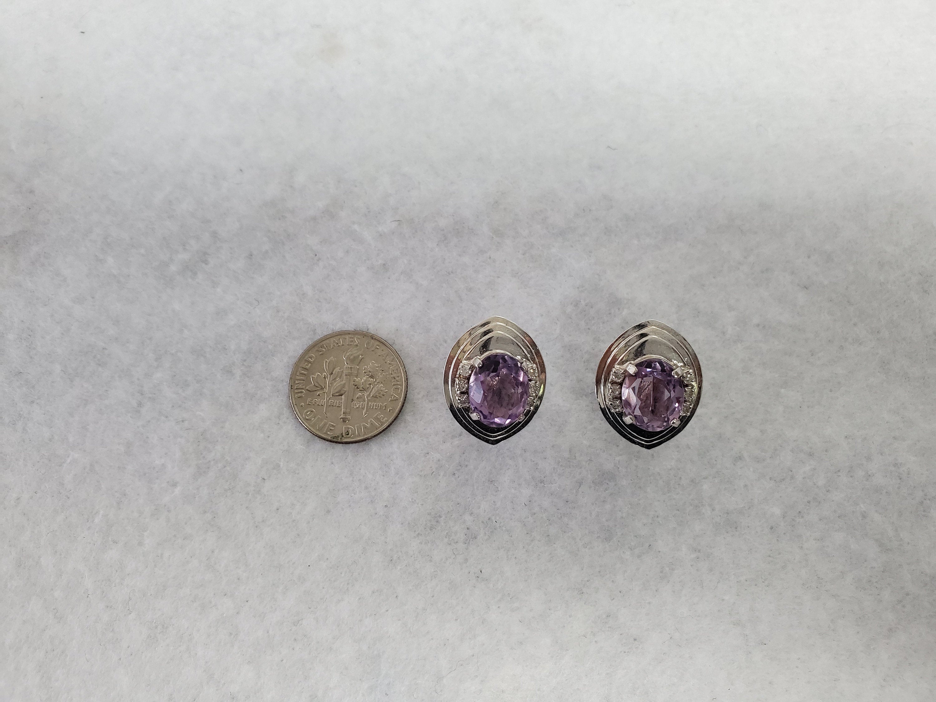14K White Gold Amethyst Diamond Earrings for Women | Elegant Dangle Drop Earrings for Wedding, Party & Special Occasions