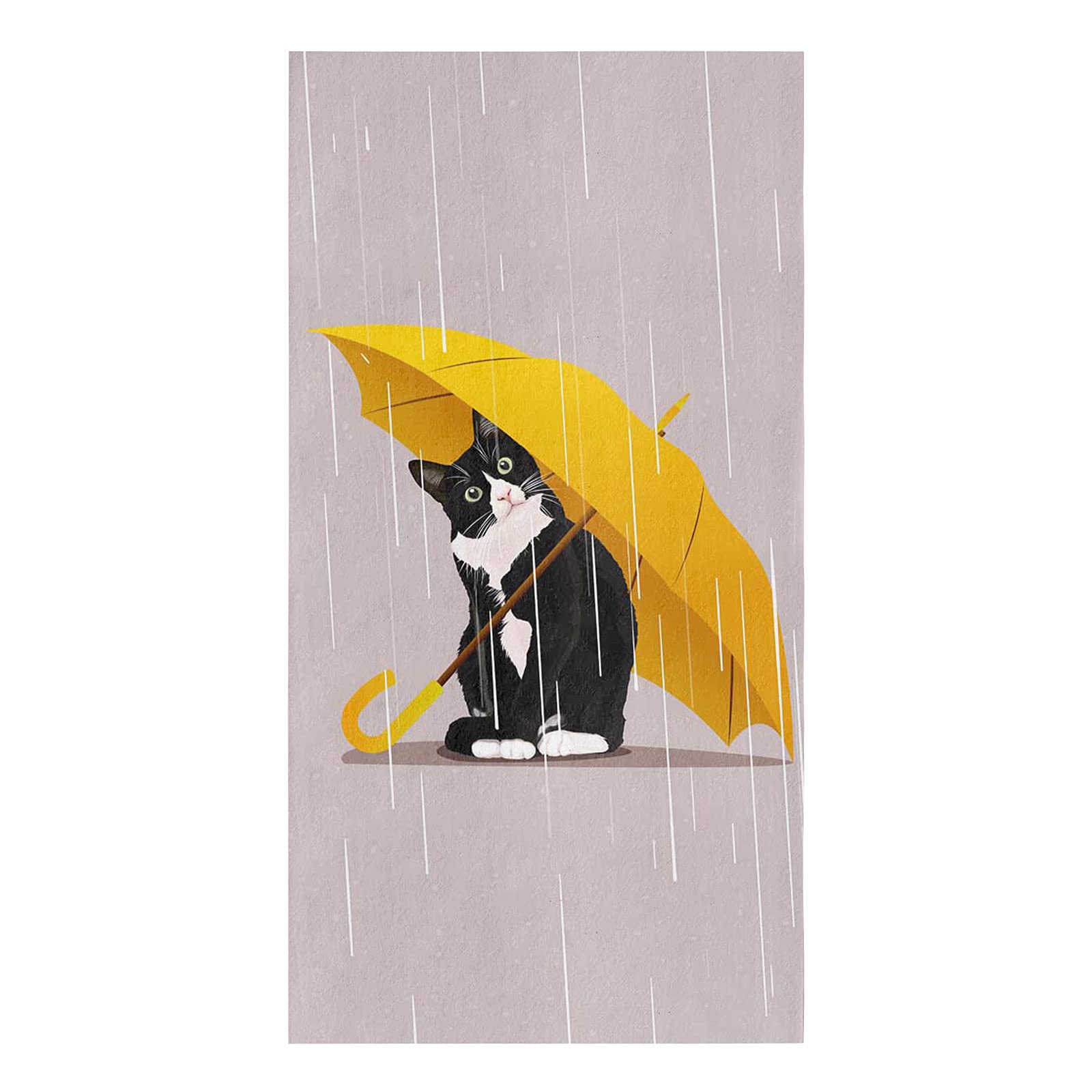 Zadaling Funny Cat Yellow Umbrella Kitchen Towels - 18x28 Inches Soft Cotton Dish Cloths, Tea Towels & Bar Towels for Kitchen, Bathroom & Hand Drying (1 Pack) - Perfect for Daily Cleaning, Dish Drying & Home Decor