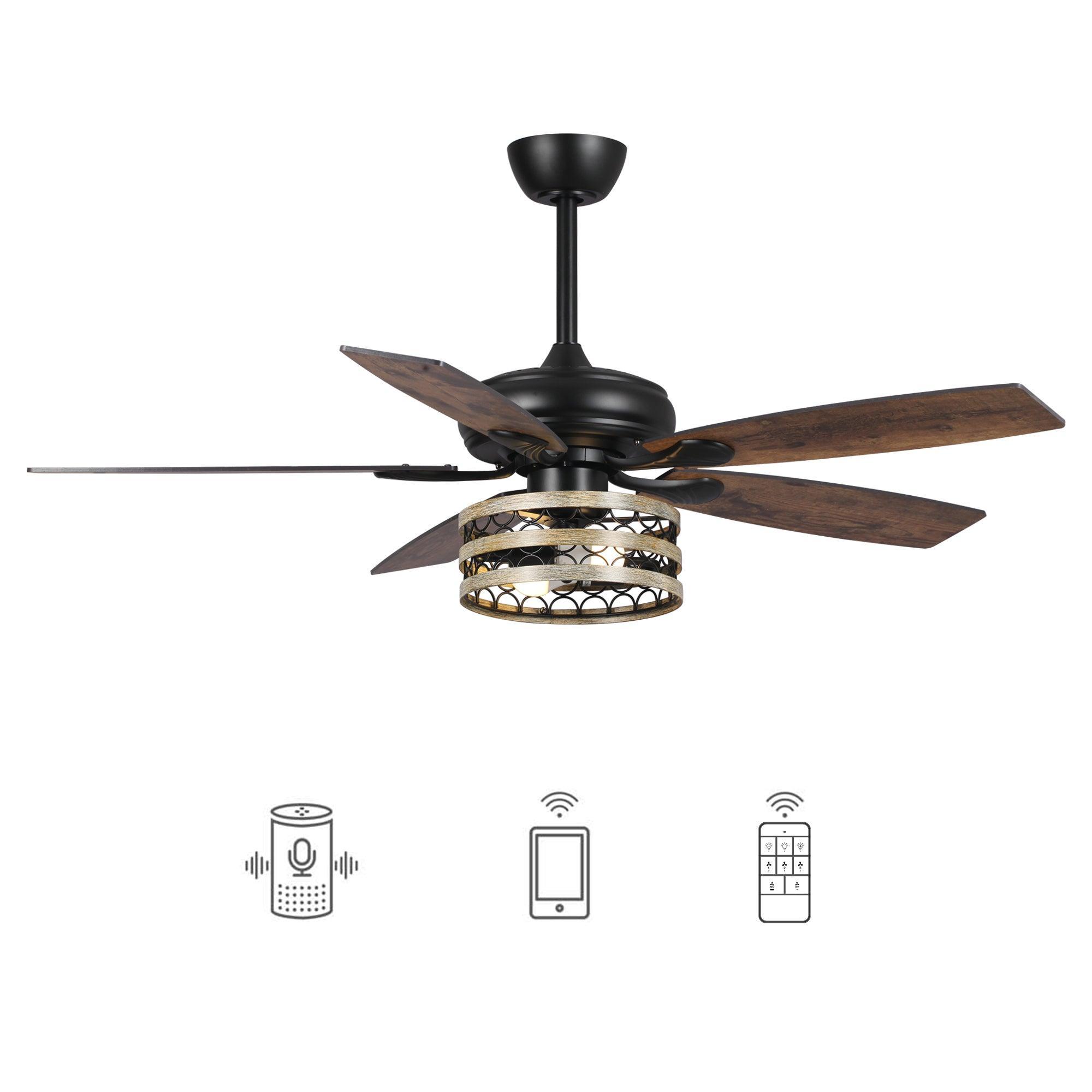 52 Alward Smart Ceiling Fan with LED Light Kit - Remote Control, Dimmable, Energy Efficient - Perfect for Bedroom, Living Room, and Office