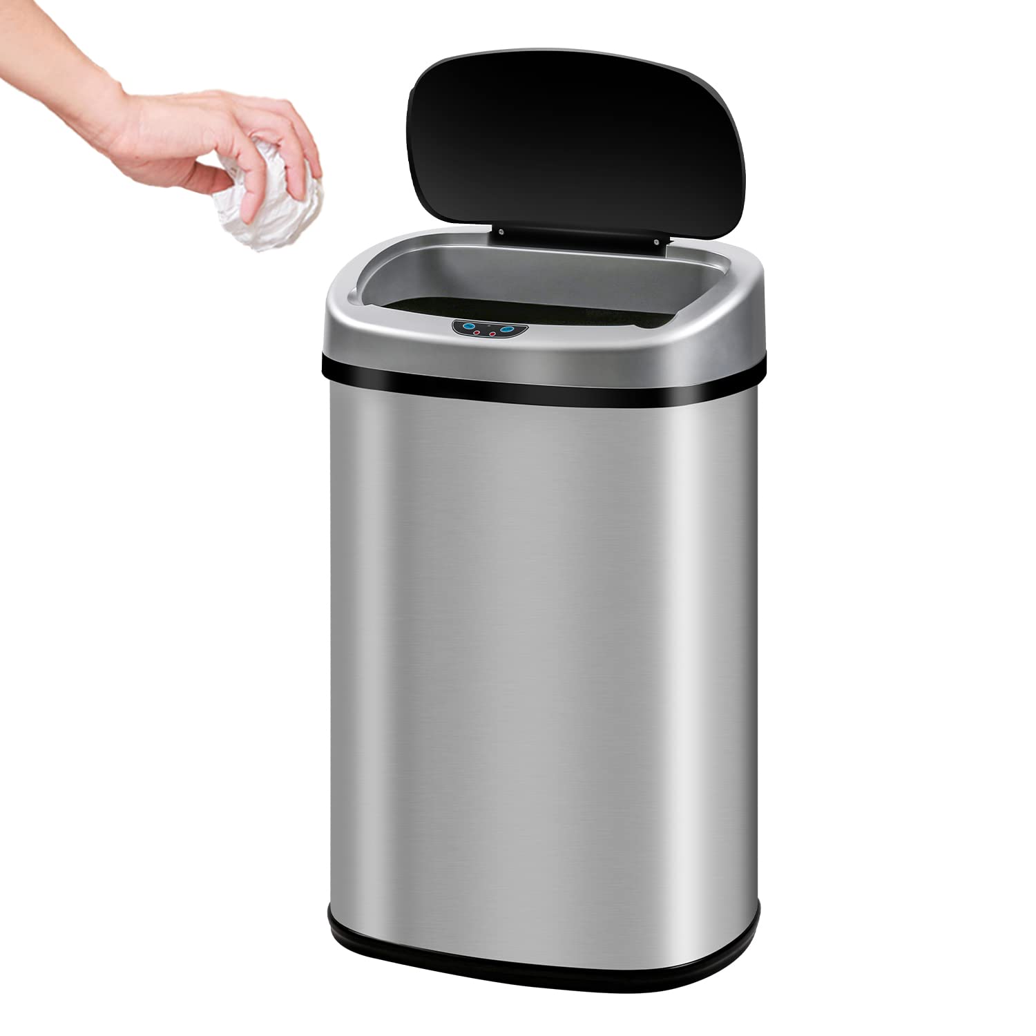 13 Gallon Automatic Stainless Steel Trash Can with Motion Sensor - Touch-Free Kitchen Garbage Bin with Lid for Home, Office, Living Room & Bedroom - Ideal for Hands-Free Waste Disposal & Hygienic Spaces