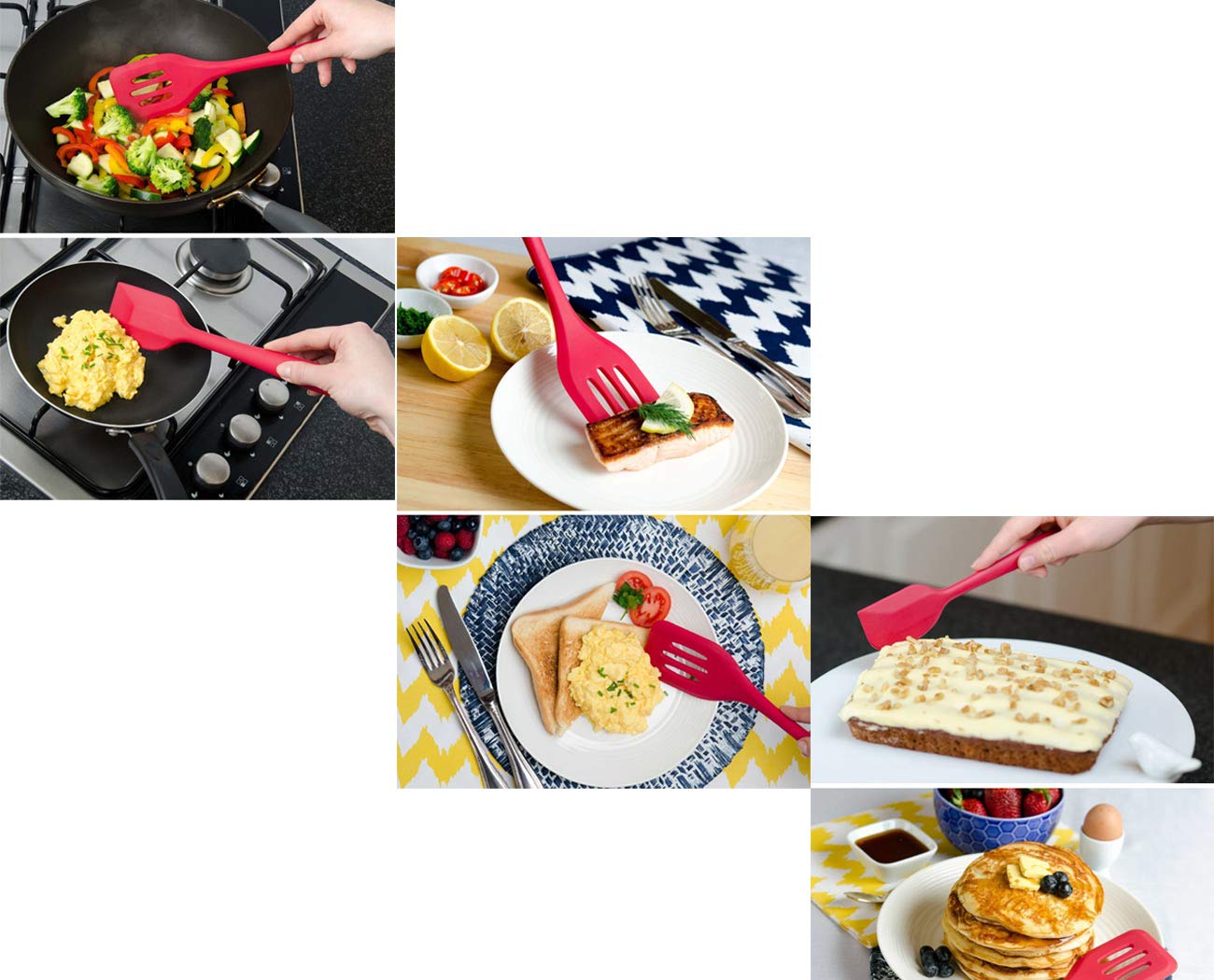 5-Piece Silicone Kitchen Utensil Set - Heat Resistant Nonstick Cooking Tools with Spatula, Spoon & Brush for Baking, Frying & Sauteing - Perfect Gift for Home Chefs (Pink)