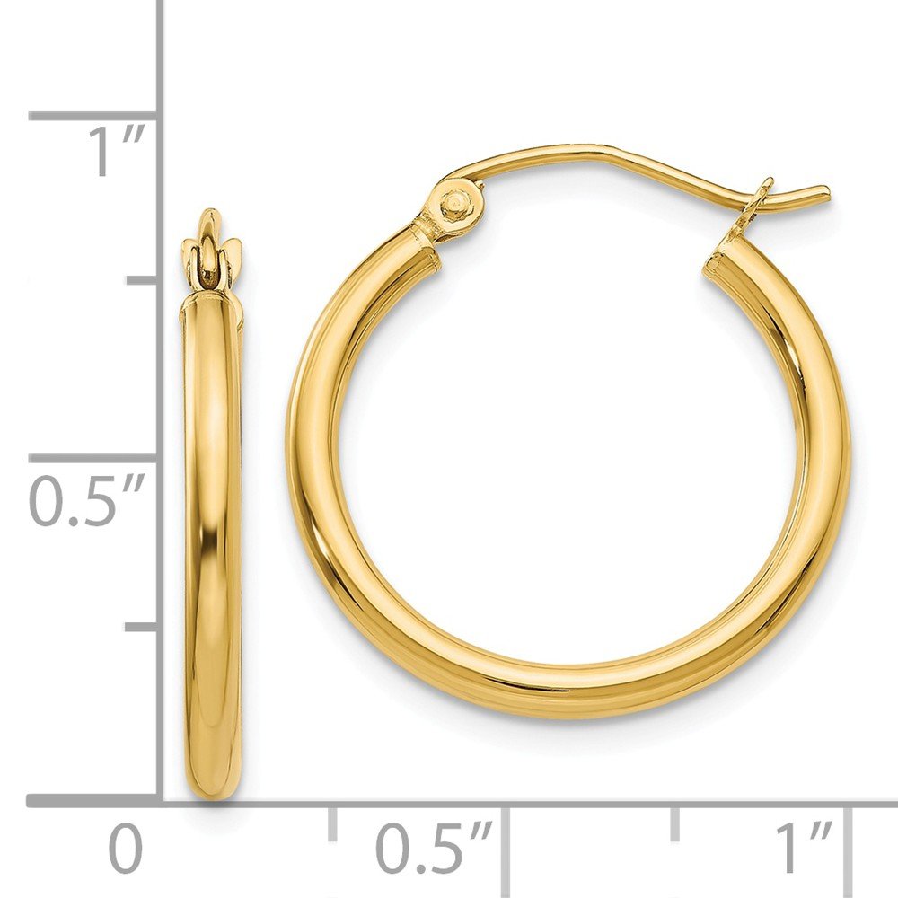 10K Yellow Gold Polished 2mm Tube Hoop Earrings for Women | 10T916 | Elegant Everyday Jewelry for Work, Date Night & Special Occasions