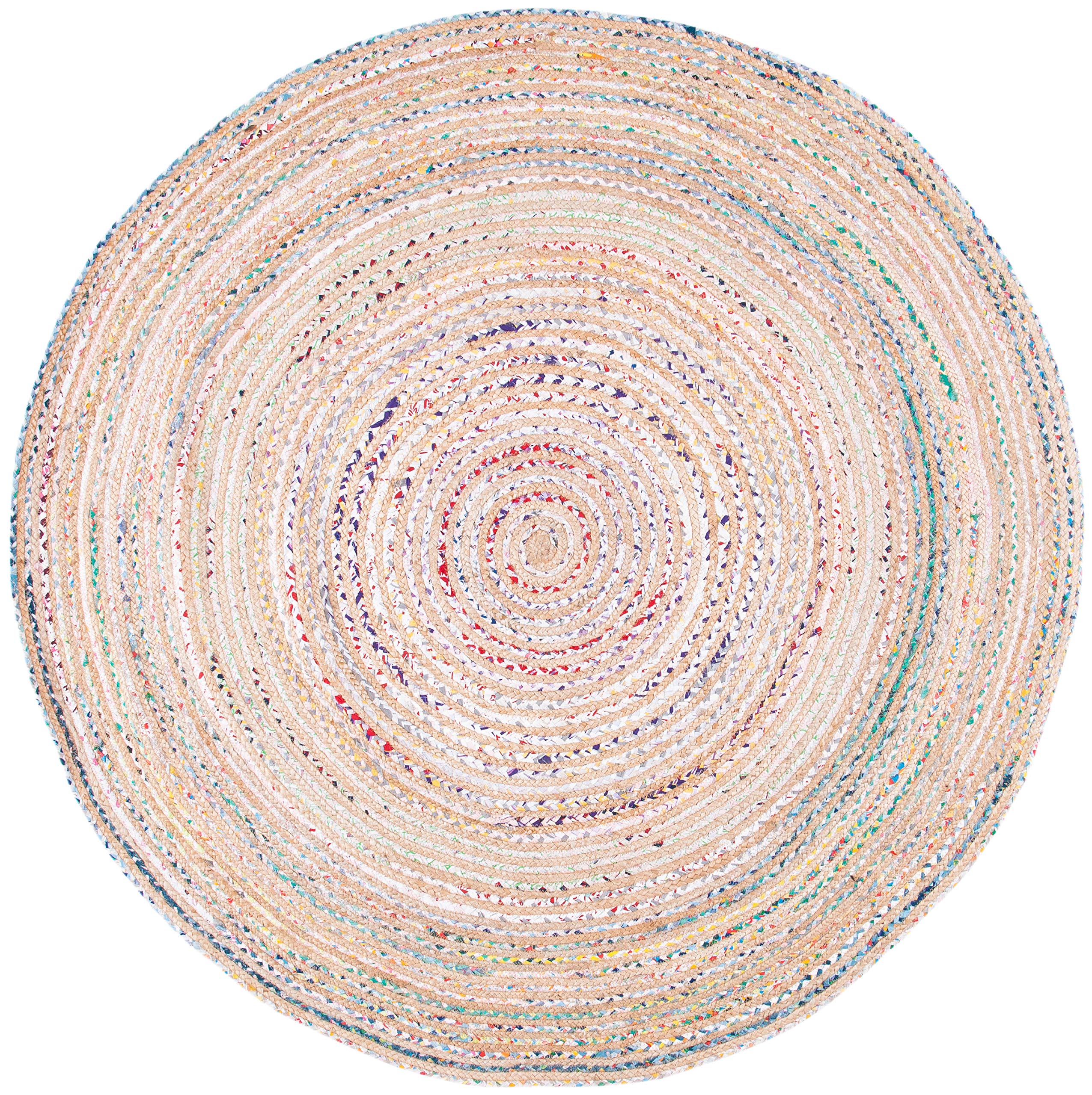SAFAVIEH Handmade Jute Area Rug 6' Round - Natural Fiber, Boho Farmhouse Style in Taupe/Ivory NFB113E - Perfect for Living Room, Bedroom & Cozy Home Decor