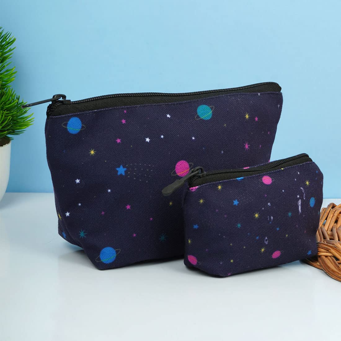 Crazyify Printed Makeup Pouch Set of 2 - Waterproof Cosmetic Bag & Travel Toiletry Organizer for Women | Perfect for Travel, Gym, and Daily Essentials Storage