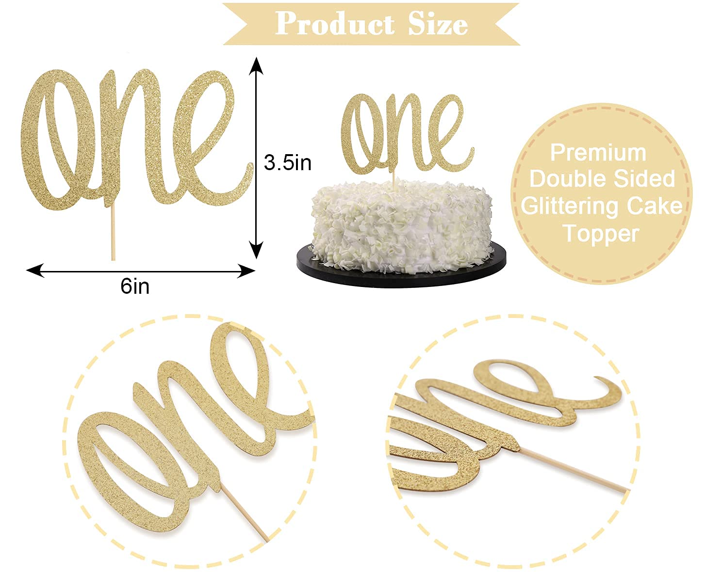 Gold Glitter 'ONE' Cake Topper for 1st Birthday - Photo Prop & Smash Cake Decoration | Perfect for Baby's First Birthday Party, Cake Smash Photo Shoot, and Celebration Decor
