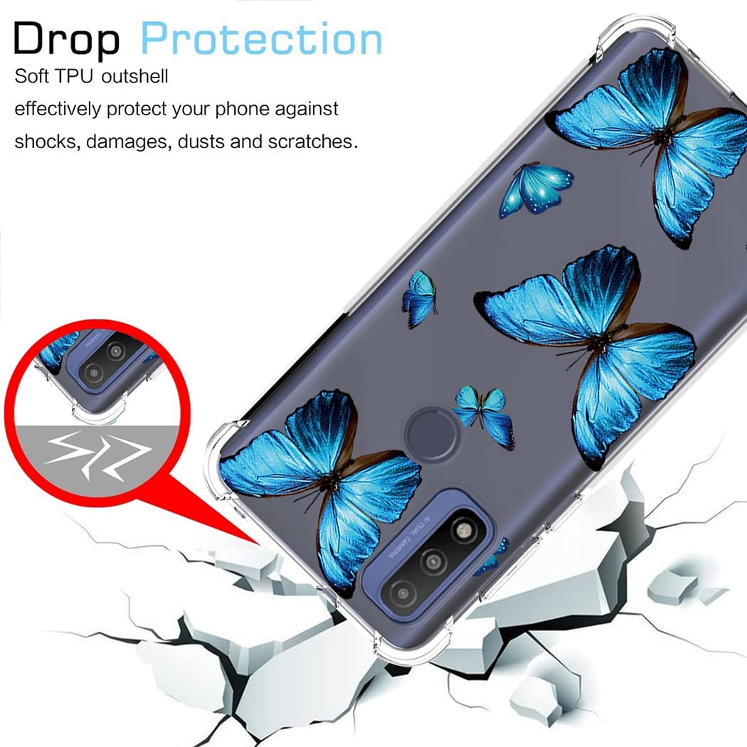 Motorola Moto G Pure 2021 XT2163DL Phone Case - Cute Blue Butterfly Design, Clear Flexible TPU Bumper & Soft Silicone Cover | Perfect for Everyday Protection & Style