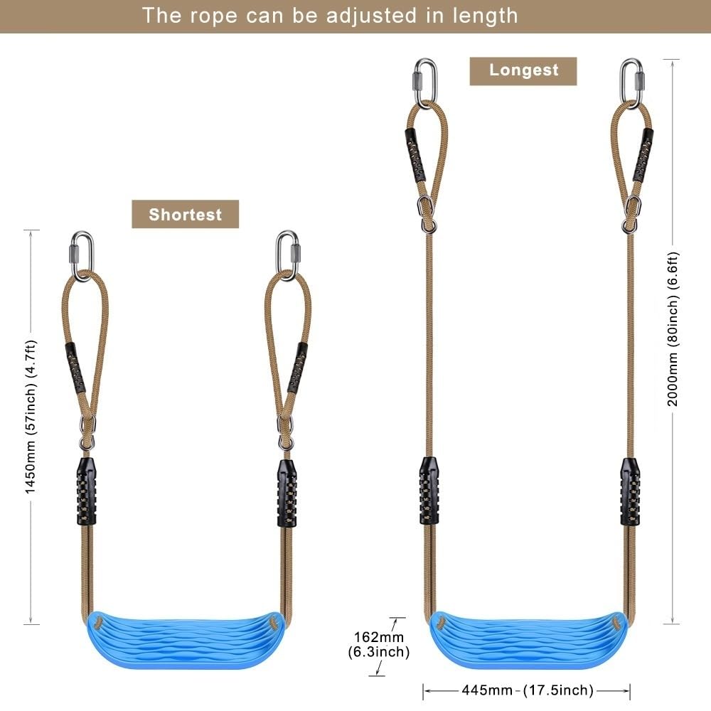 **SELEWARE Heavy Duty Non-Slip Plastic Swing Seat – Adjustable Rope & Carabiners for Kids & Adults – Indoor/Outdoor Playground Swing Replacement – Blue (2 Pack) – Perfect for Backyard, Park & Play Areas**