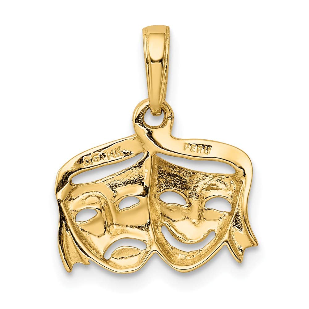 14K Yellow Gold Comedy and Tragedy Pendant Charm - 13mm x 15mm - Brushed Matte Finish - Open Back Design - Perfect for Necklaces, Bracelets, and Theater Lovers Jewelry Gifts