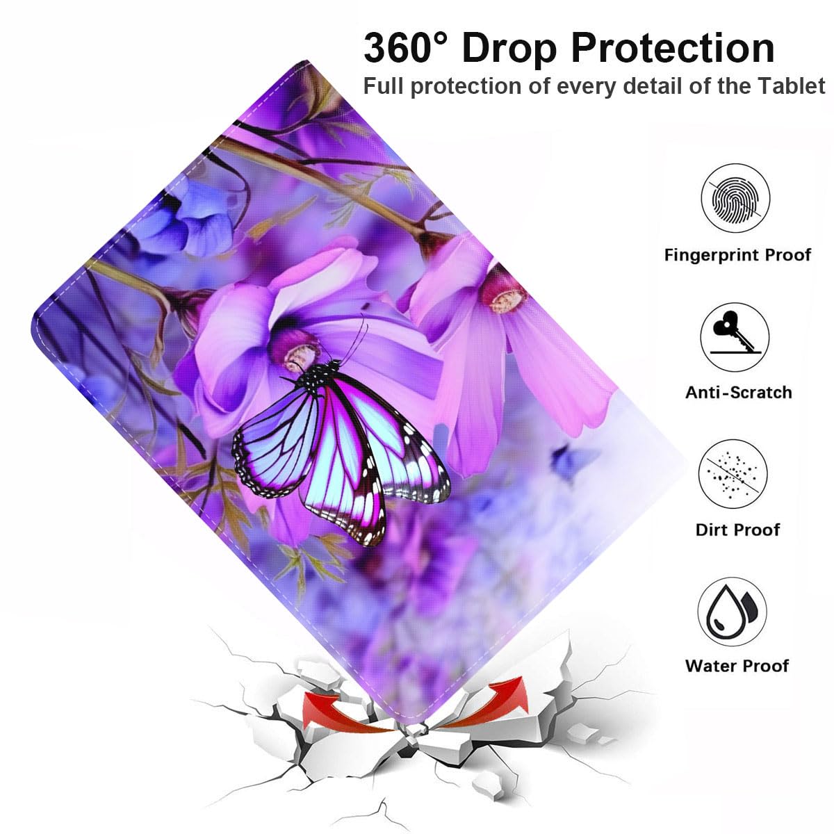 Luasao Auto Wake/Sleep Smart Case with Adjustable Stand for iPad 9.7 (2018/2017), iPad Air/Air 2, iPad 6th/5th Gen - Purple Floral Butterfly Design - Perfect for Home, Office & Travel Protection