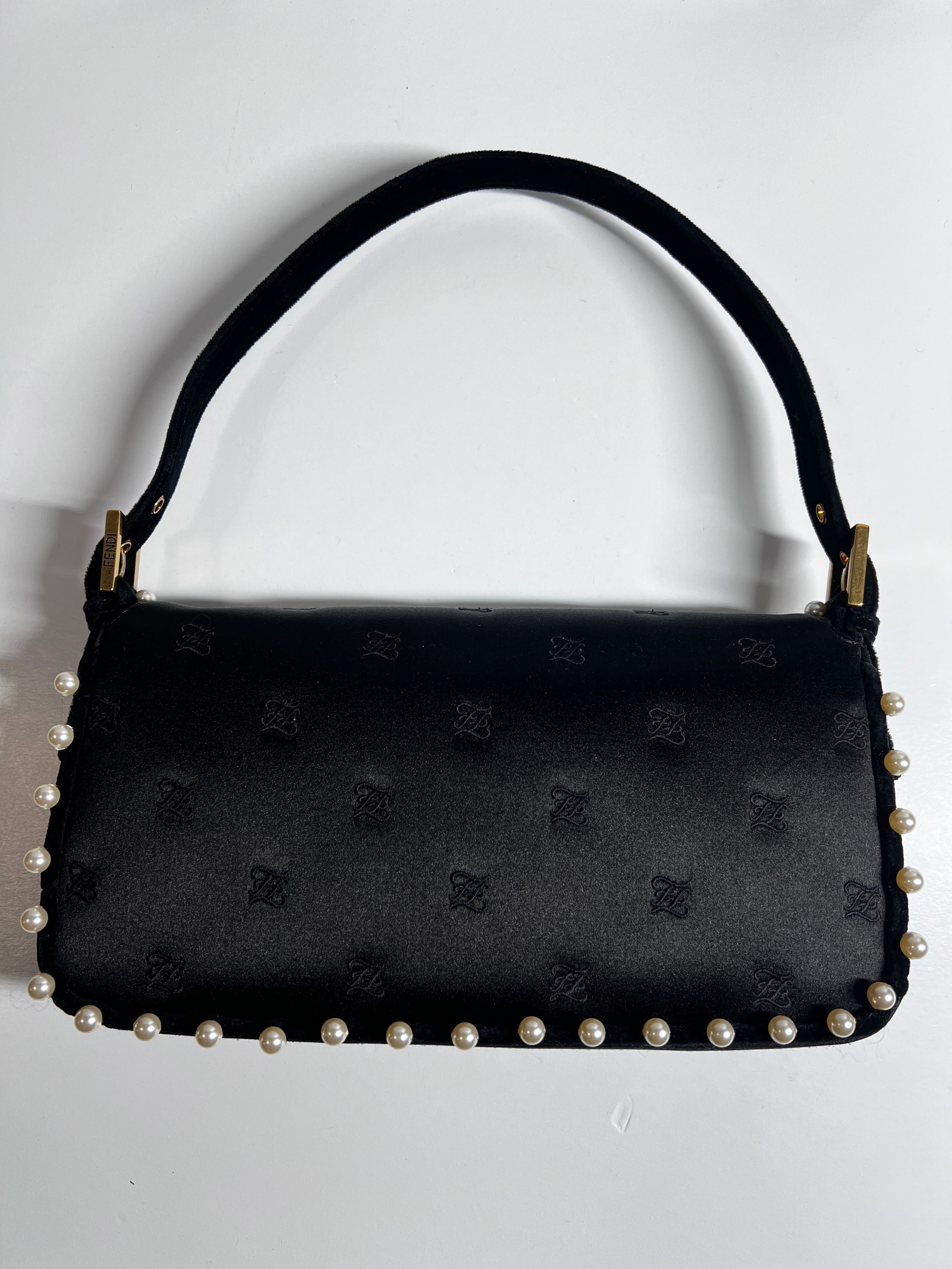 Fendi 15th Anniversary Satin Pearl Velvet Baguette Bag - Luxury Designer Shoulder Purse for Women, Evening Parties & Special Occasions