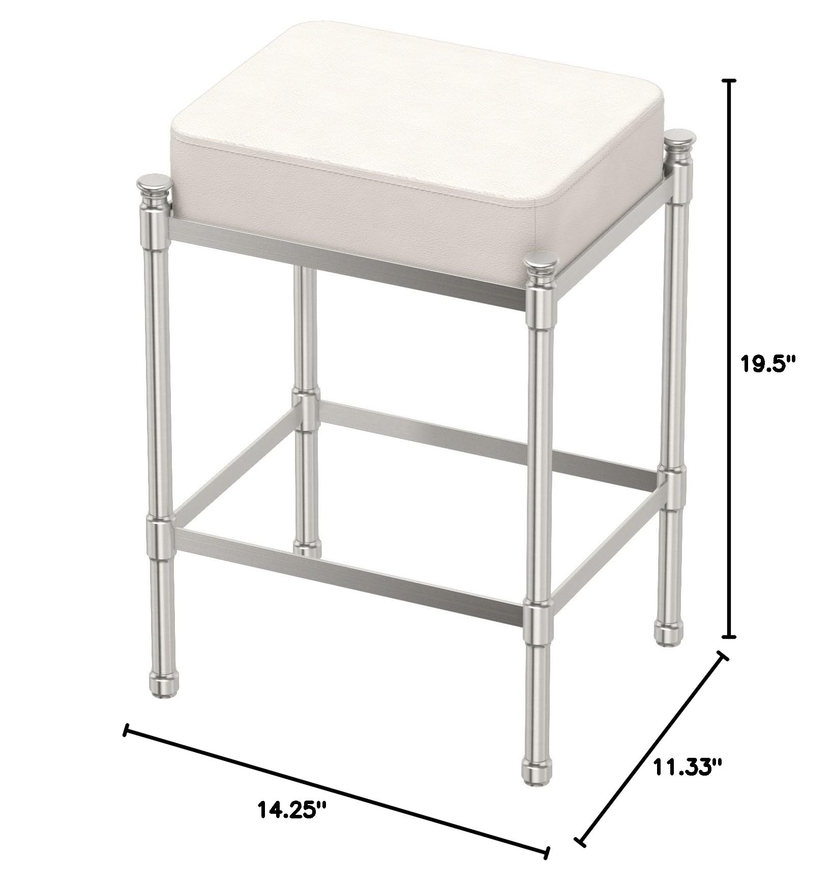Gatco 1357 Rectangle Vanity Stool - 19.5 Inch Height Satin Nickel Finish | Modern Bathroom & Dressing Room Stool for Makeup Vanity