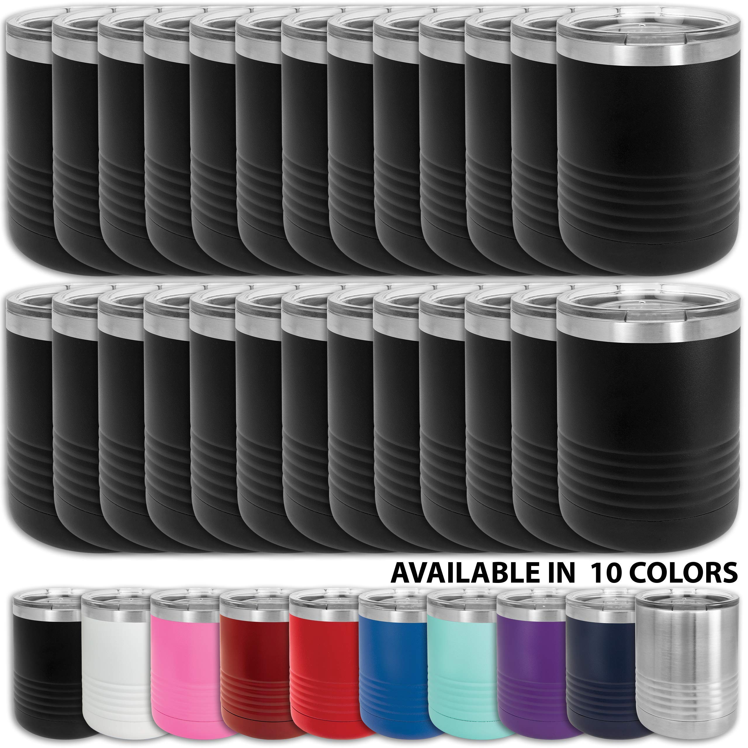 24 Pack 10 oz Stainless Steel Double Wall Vacuum Insulated Travel Tumbler Mug - Keeps Drinks Hot/Cold 2x Longer - Perfect for Coffee, Tea & Beverages - Ideal for Office, Camping & Commuting - Black