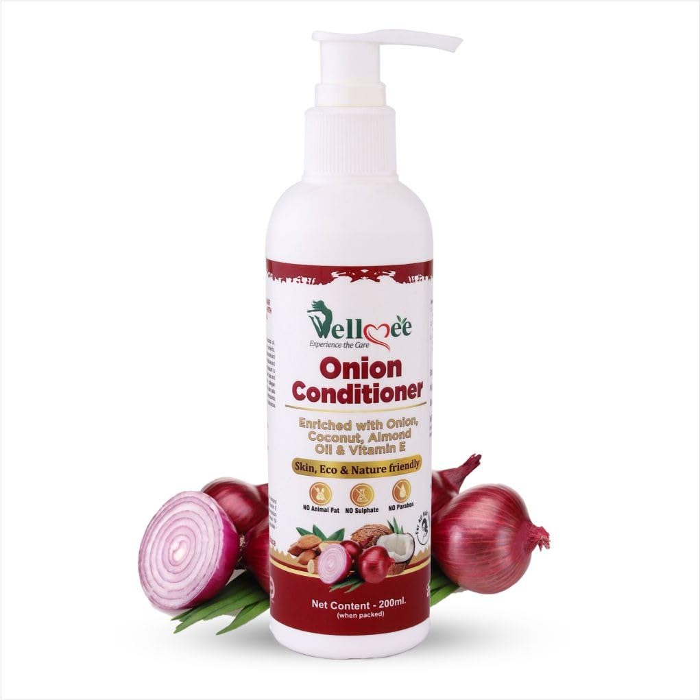 WELLMEE Onion Hair Conditioner for Hair Repair & Hair Loss Control - Infused with Plant Keratin, Black Seed Oil & Vitamin E - 200ml - Promotes Stronger, Healthier Hair for Daily Use & Damaged Hair Care