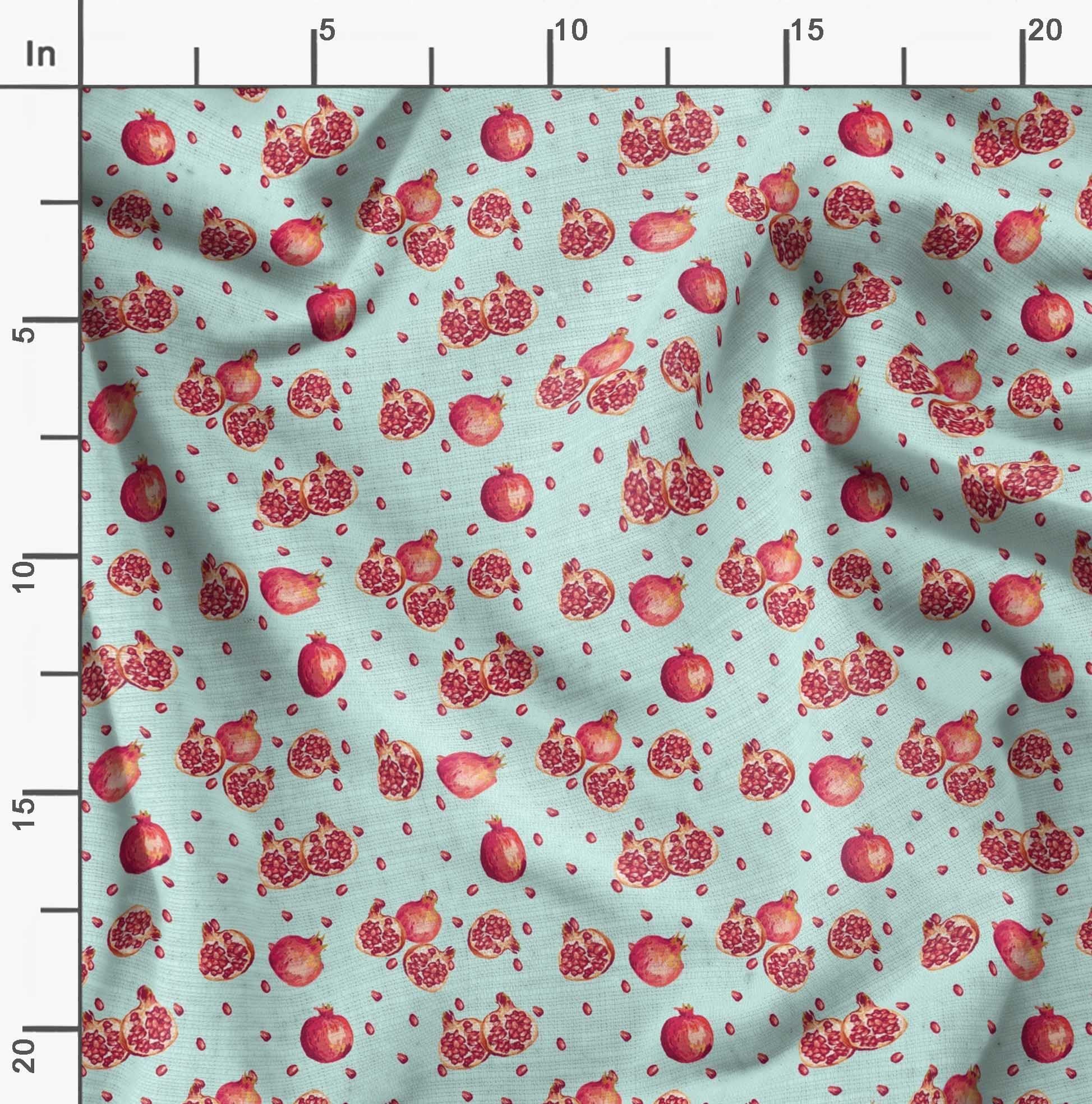 Soimoi Moss Georgette Green Fabric by The Yard - 42 Inch Wide Pomegranate Fruits Printed Material - Exotic Design for Dresses, Curtains & DIY Fashion Projects - Lightweight & Flowy Fabric for Sewing, Home Decor & Crafting