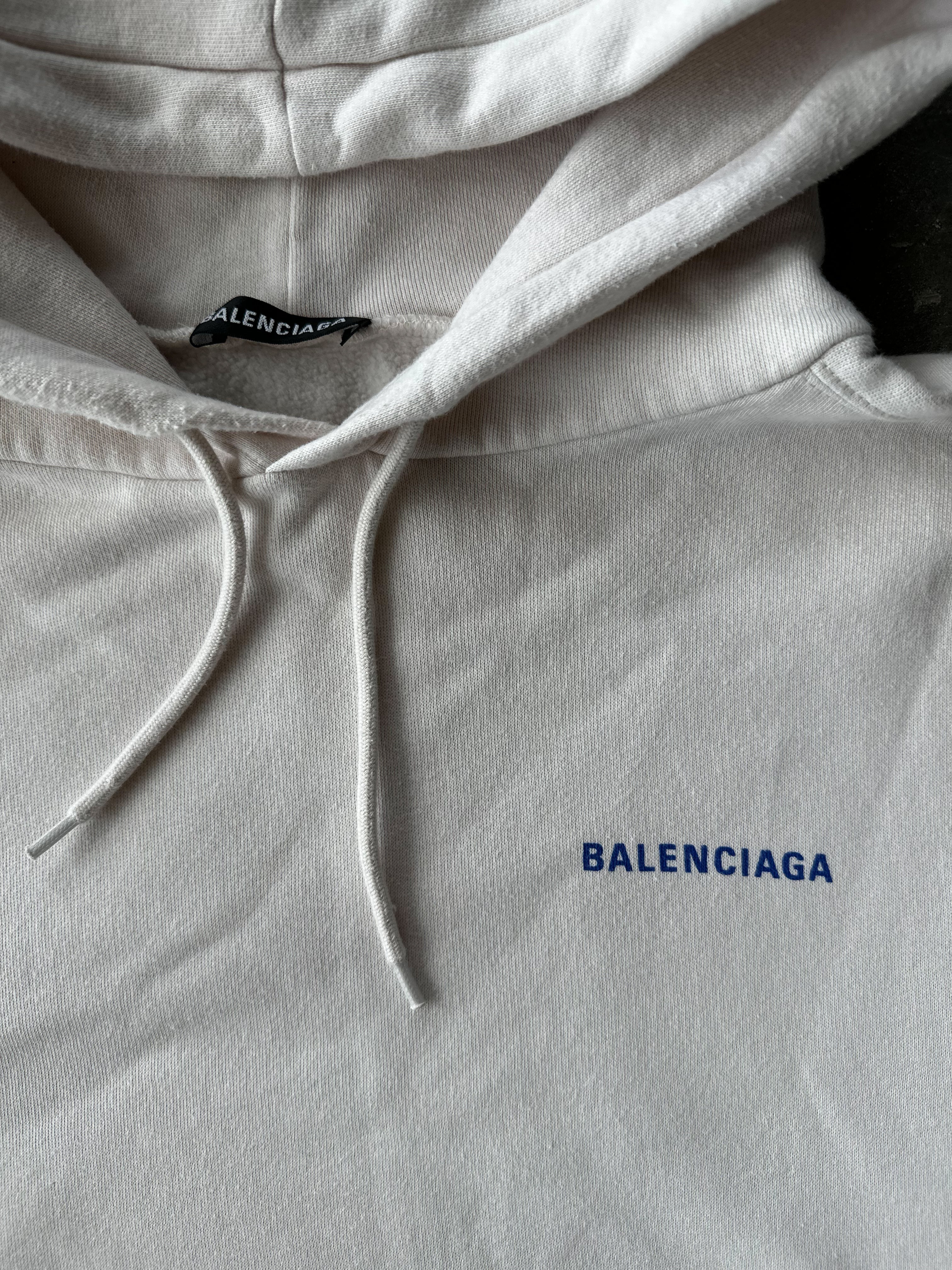 Balenciaga White & Blue Logo Hoodie for Men & Women | Streetwear Fashion, Casual Wear, Comfortable Pullover | Perfect for Gym, Travel & Everyday Outfits