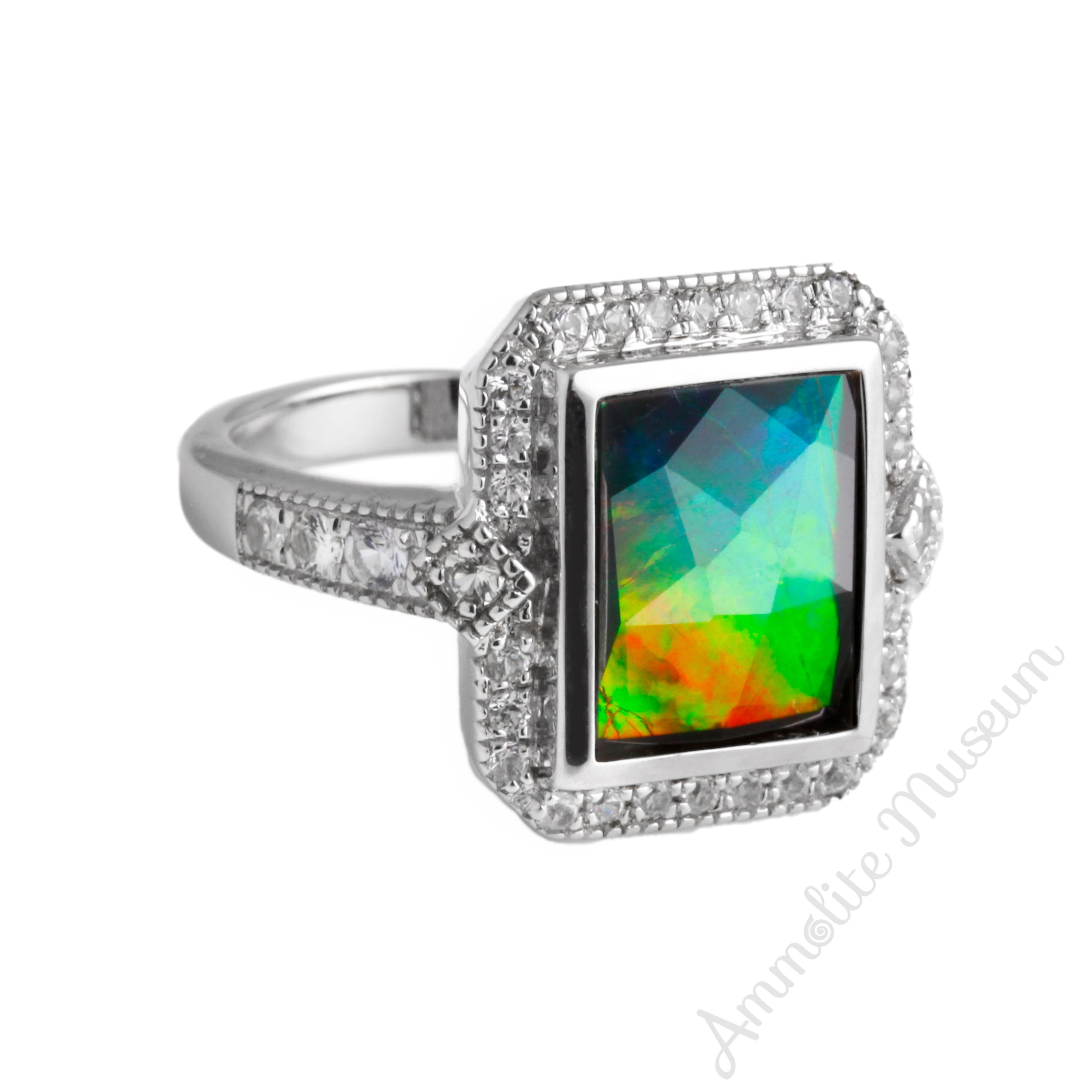 Exquisite Sterling Silver Princess Ammolite Ring | Genuine Ammolite Gemstone Jewelry for Women | Perfect for Weddings, Anniversaries & Special Occasions