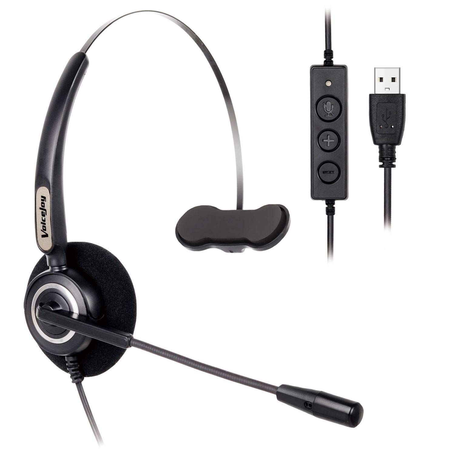 VoiceJoy USB Office Headset with Noise Cancelling Microphone - Business Headphones with Volume Control & Mute Switch for PC, Laptop, Computer - Perfect for Remote Work, Call Centers & Online Meetings