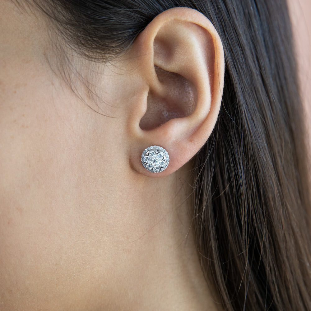 10ct White Gold 0.95 Carat Diamond Stud Earrings for Women - Classic Round Cut Diamond Earrings for Everyday Wear & Special Occasions