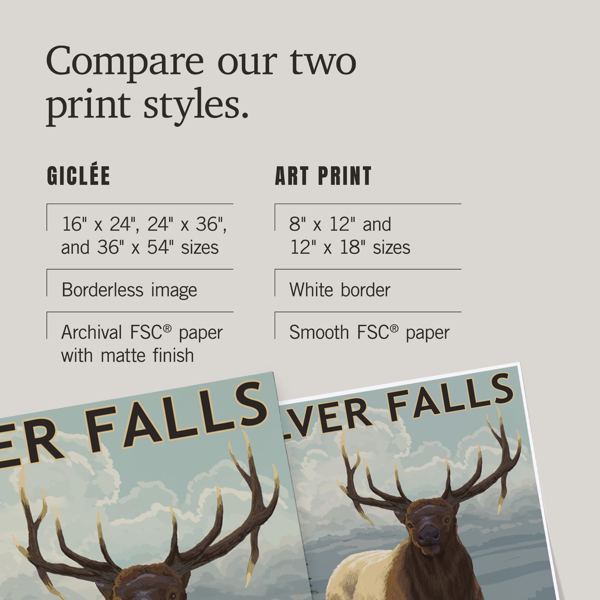 Lantern Press 16x24 Inch Giclee Art Print - Silver Falls State Park Oregon Landscape with Elk - Wall Decor for Living Room, Bedroom & Office