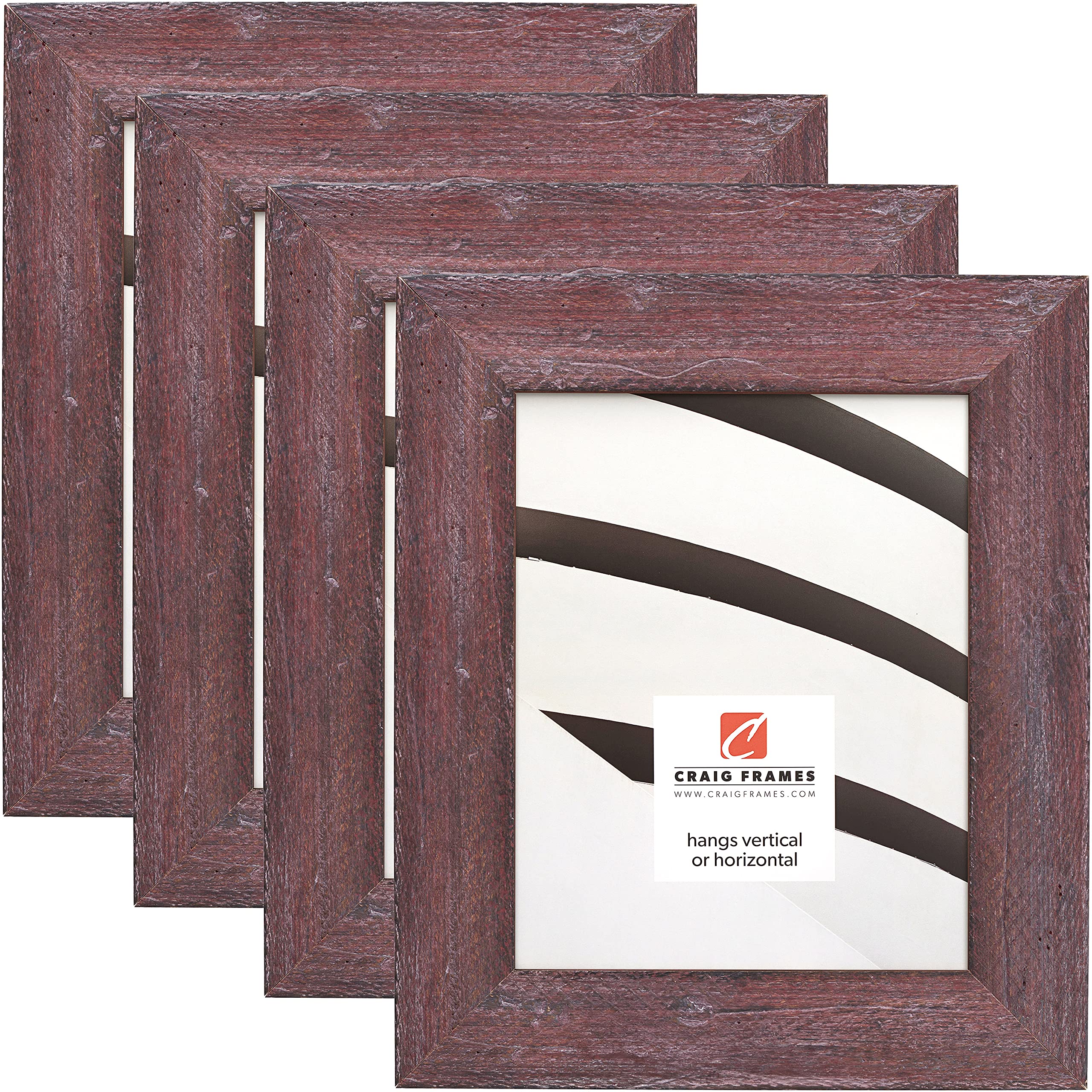 Craig Frames Hatteras 8.5x11 Inch Picture Frame Set of 4 - Boho Rustic Red Wood Photo Frames for Wall Decor, Living Room, Bedroom & Office Display