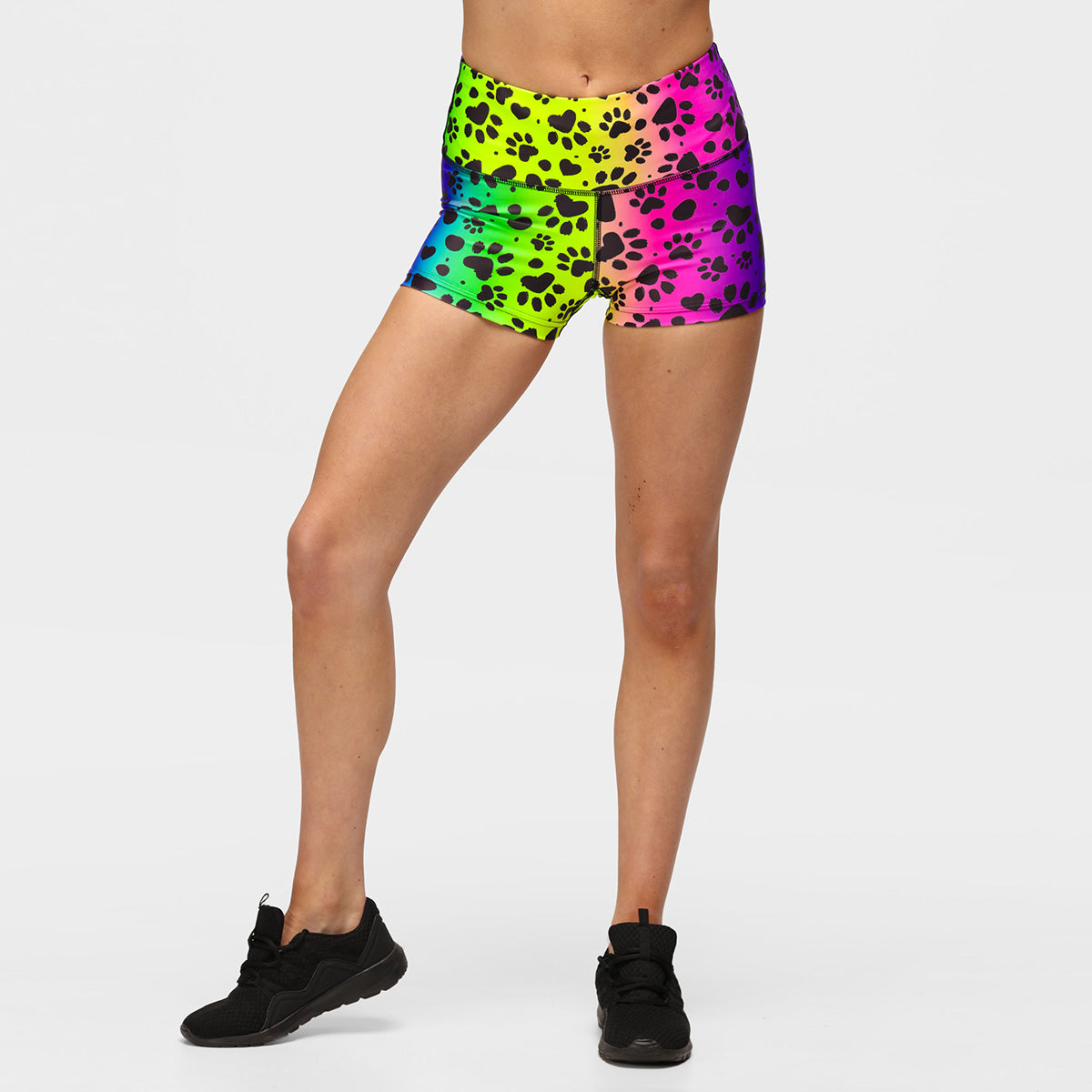 Pawfect Rainbow Tiki Booty Shorts for Women - Cute & Comfortable Dog Print Summer Shorts - Perfect for Beach, Pool Party, and Casual Outings