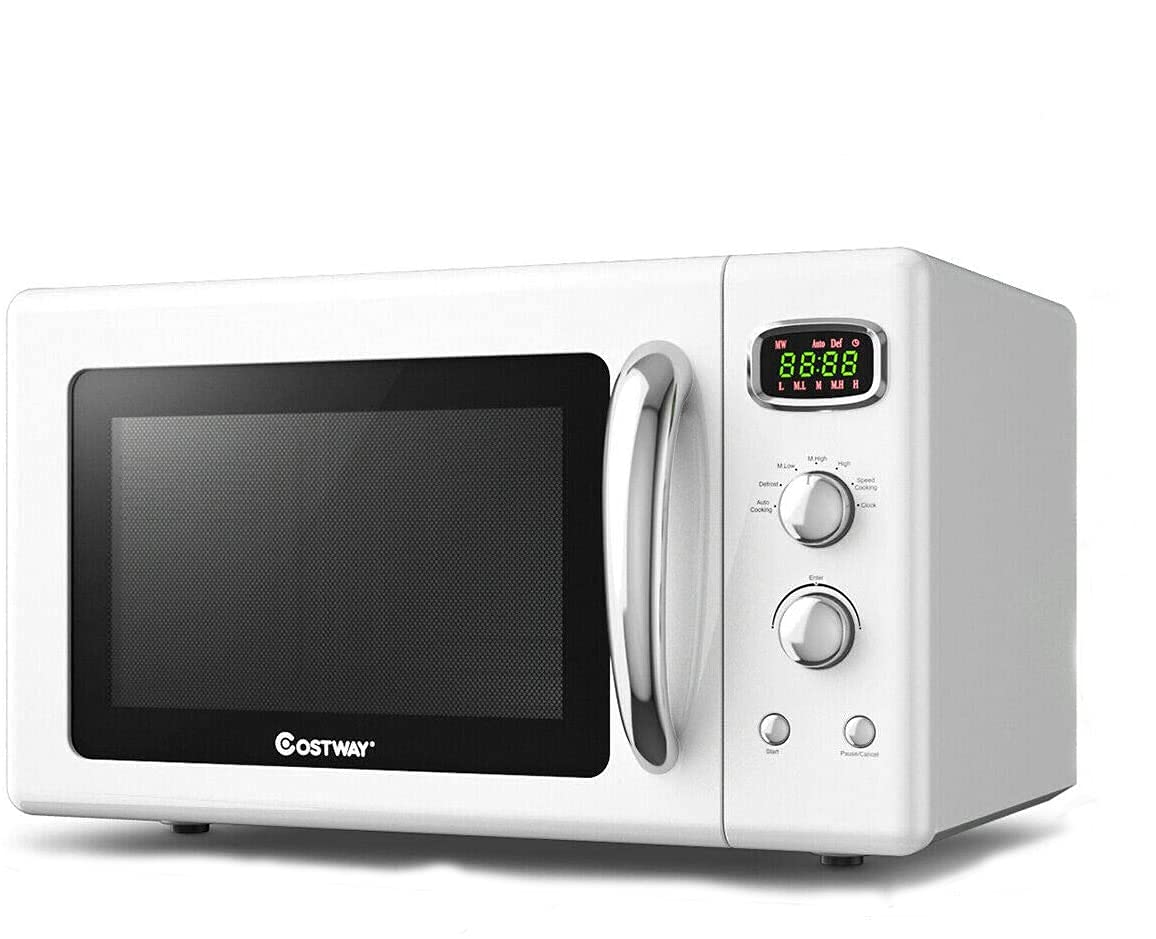 Moccha 0.9 Cu.ft Large Countertop Microwave Oven - 900W Retro Microwave with Child Safety Lock, Defrost, Auto Cook, LED Display & Glass Turntable - Perfect for Dorms, Apartments, Small Kitchens & Office Break Rooms (White)