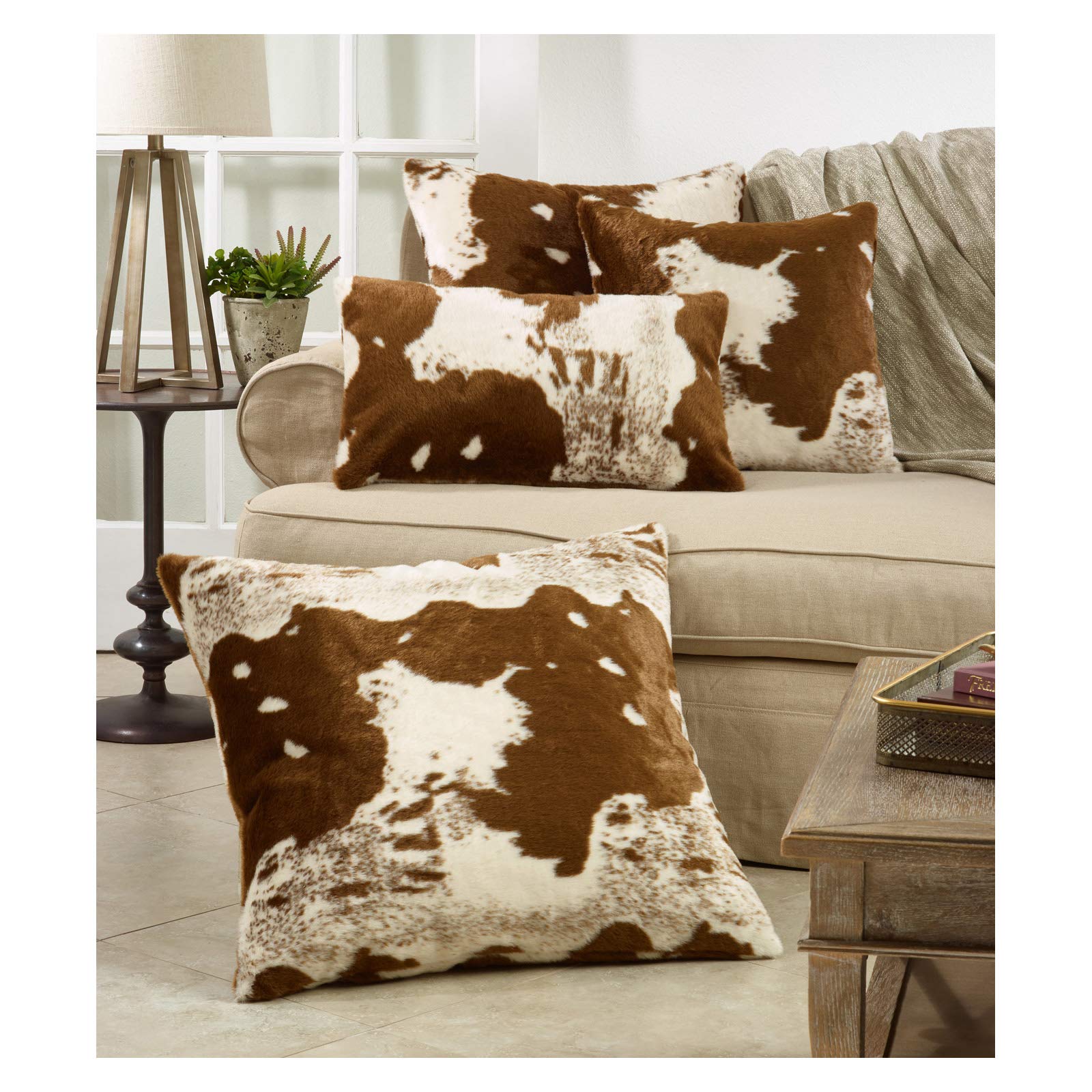 Brown Faux Fur Western Cowhide Decorative Throw Pillow Cover - 18x18 Inch Square, Soft Polyester, No Filling Included (1 Piece) - Perfect for Farmhouse Decor, Western Theme Living Room & Cozy Bedroom Accent