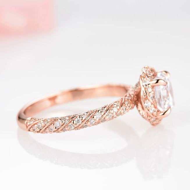 Waverly Moissanite Engagement Ring 14K Solid Rose Gold - Elegant Wedding Band for Women, Perfect for Proposals & Anniversaries