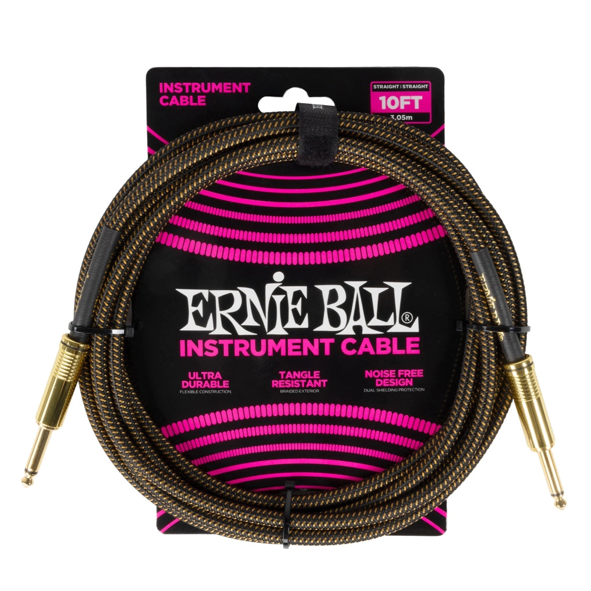 Ernie Ball 10ft Braided Instrument Cable - High-Quality Guitar/Bass Cable for Professional Musicians - Perfect for Live Performances, Studio Recording & Home Practice