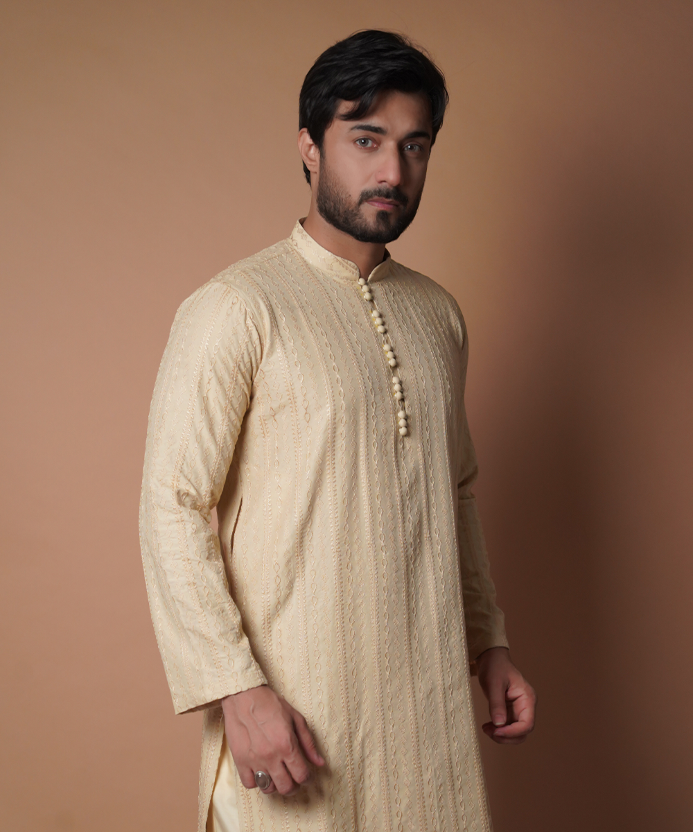 Stylish Beige Embroidered Kurta & Pyjama Set for Women | Traditional Indian Ethnic Wear | Perfect for Festivals, Weddings & Casual Outings