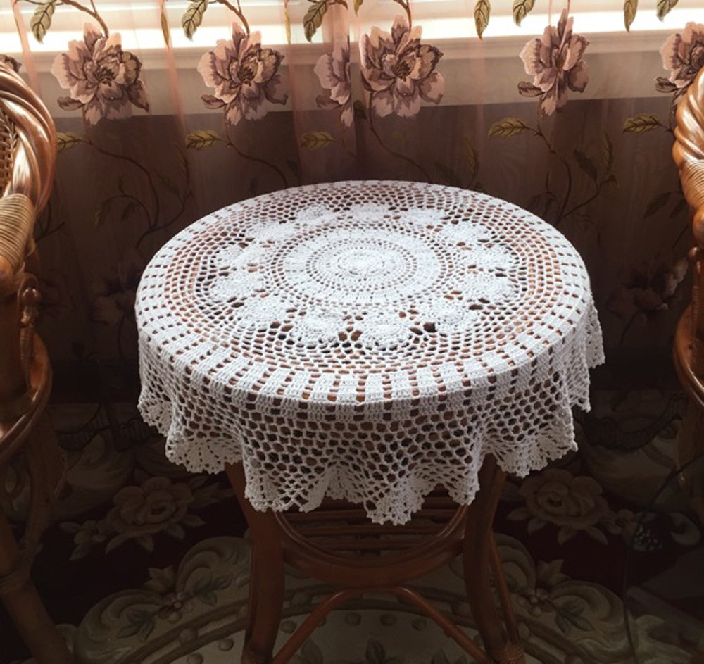 Handmade Cotton Crochet Lace Round Table Runner - 27 Inch White Doily Tablecloth for Dining Table, Coffee Table & Dresser Decor - Elegant Home Decorations for Weddings, Parties & Everyday Use