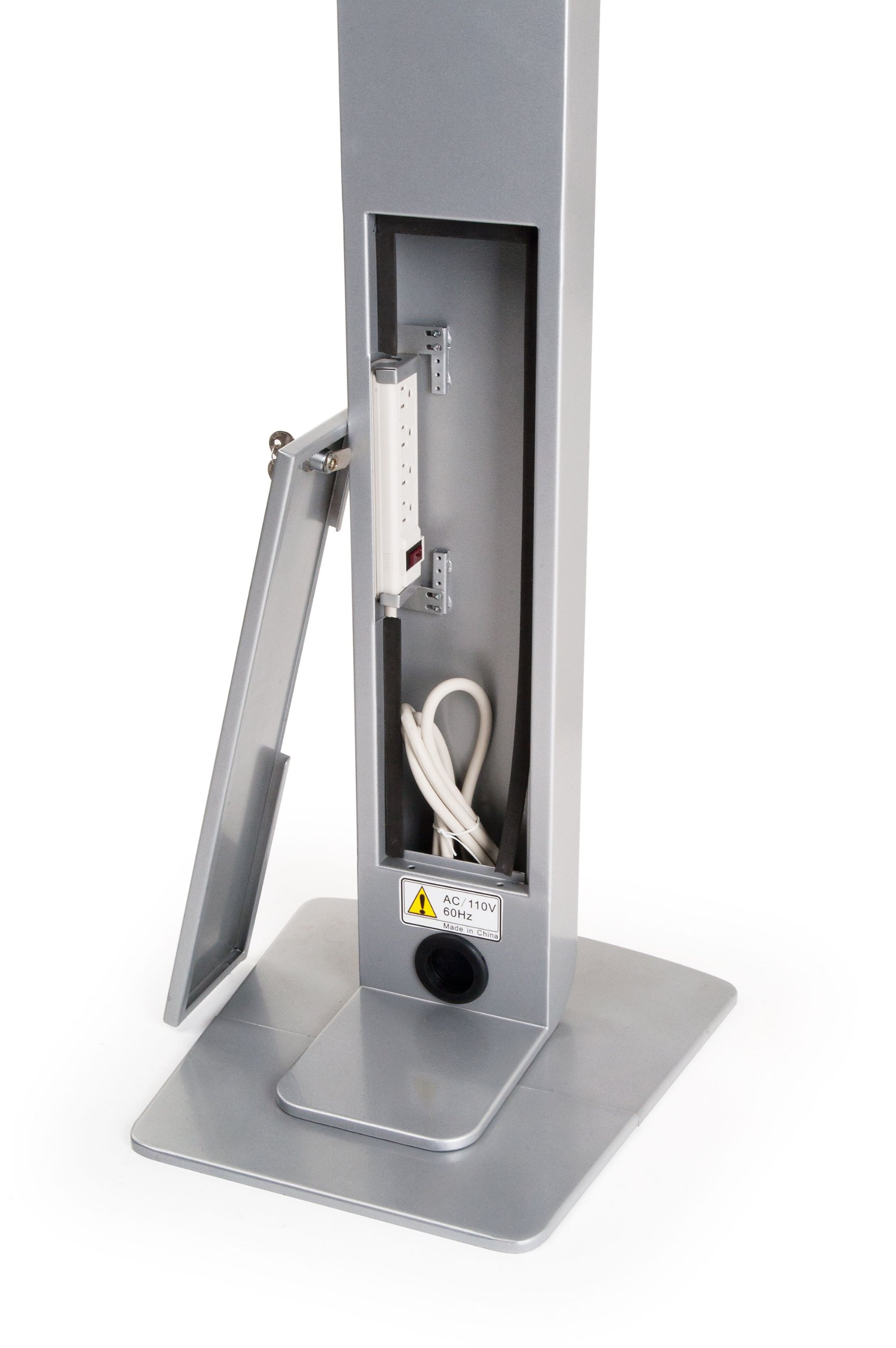 Displays2go Adjustable Floor Stand for iPad 2-4 & Air - Secure Locking Enclosure with Magazine Pocket | Commercial Tablet Kiosk for Retail Stores, Museums & Exhibitions