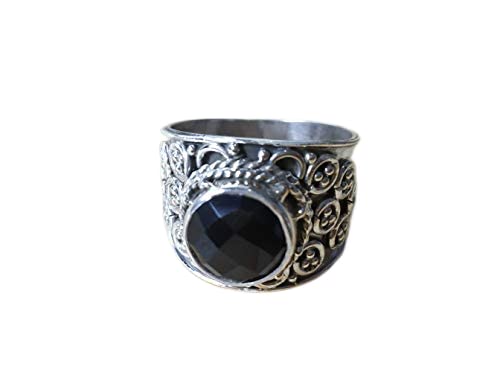 Natural Black Onyx Ring for Women - 925 Sterling Silver Handmade Gemstone Jewelry, Round Onyx Stone Ring, Modern & Dainty Unique Gift for Her - Perfect for Weddings, Anniversaries & Special Occasions