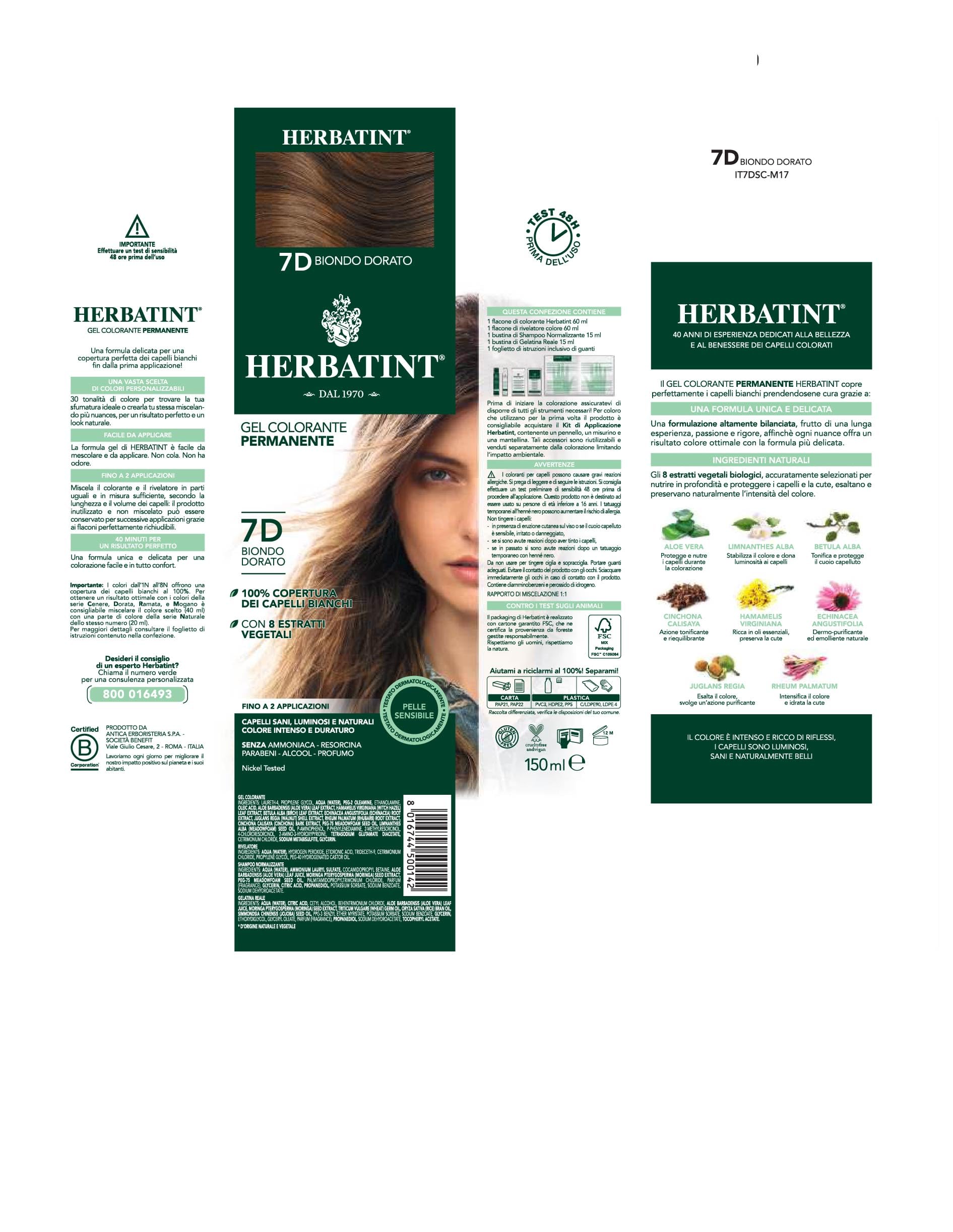 Herbatint Permanent Hair Color 7D Golden Blonde - Ammonia-Free Natural Hair Dye for Women & Men - Perfect for At-Home Hair Coloring & Salon-Quality Results