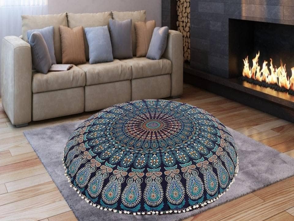 32 Inch Floor Pillow Cover - Soft Meditation Cushion Case for Yoga, Lounge & Home Decor - Washable Zippered Floor Seat Cover for Adults (Beige)