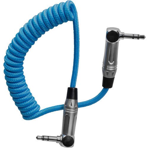 Kondor Blue Coiled 3.5mm TRS Stereo Audio Cable - Right Angle Connector (12ft/24ft) for Studio Headphones, Podcasting & Music Production